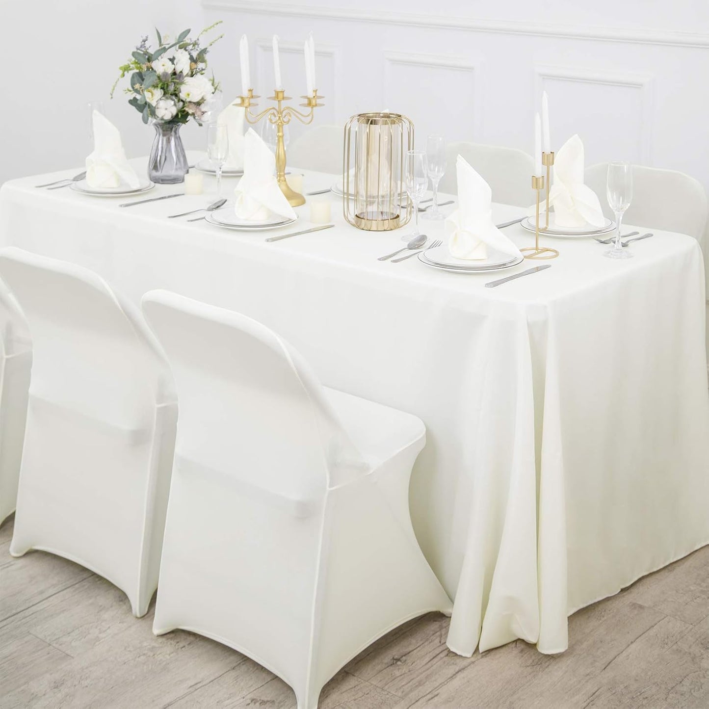 Ascoza 2pack 60x102 Inch Ivory Rectangular Tablecloth 6 Feet Table Cloth in Polyester Fabric for Wedding/Banquet/Restaurant/Parties