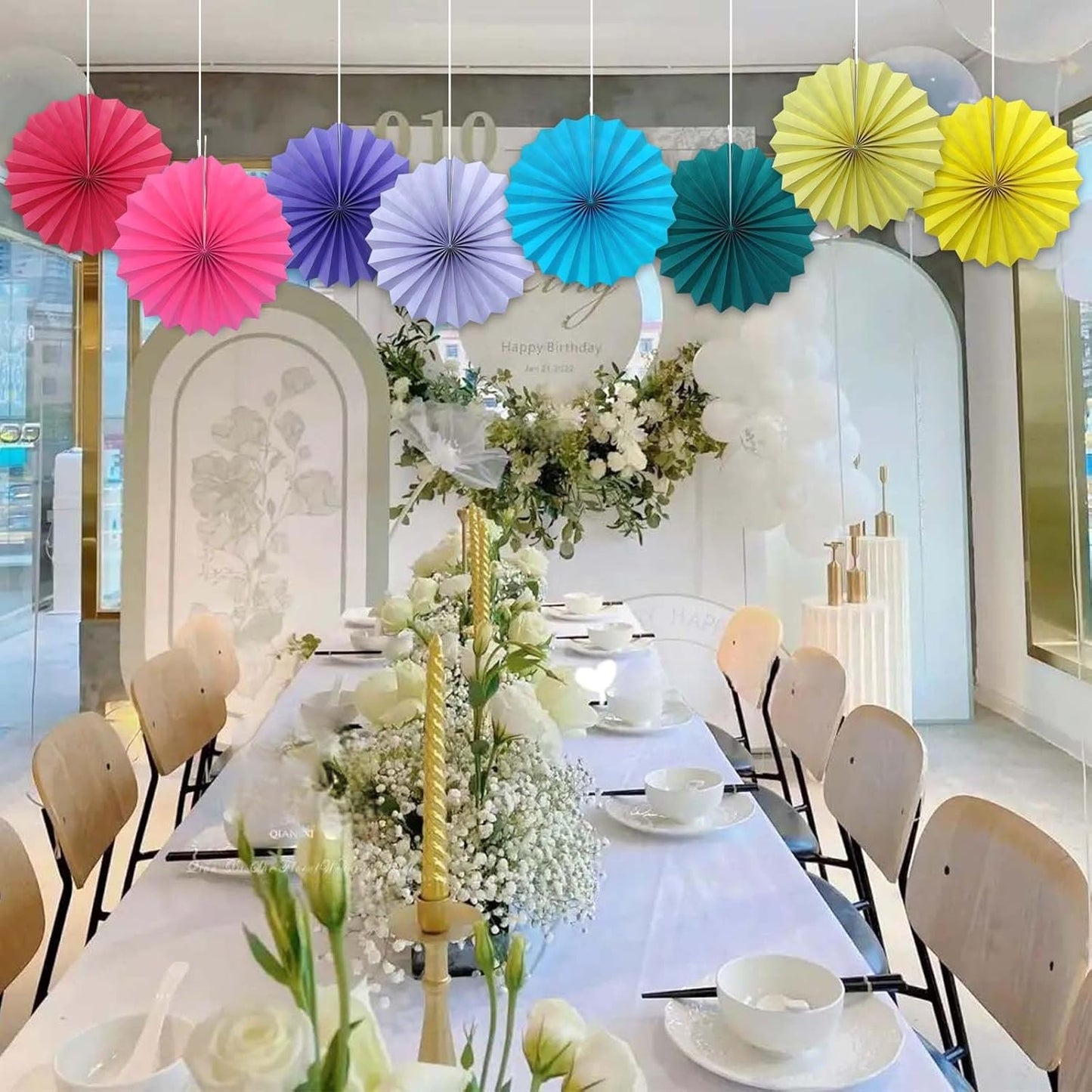 Red Graduation Party Decor,Girls Party Decorations ,Party Supplies Party Fans 12in, Anniversary Decorations for Party,Wedding Graduation Events Accessories 30 Color DIY Set (Rose Red)