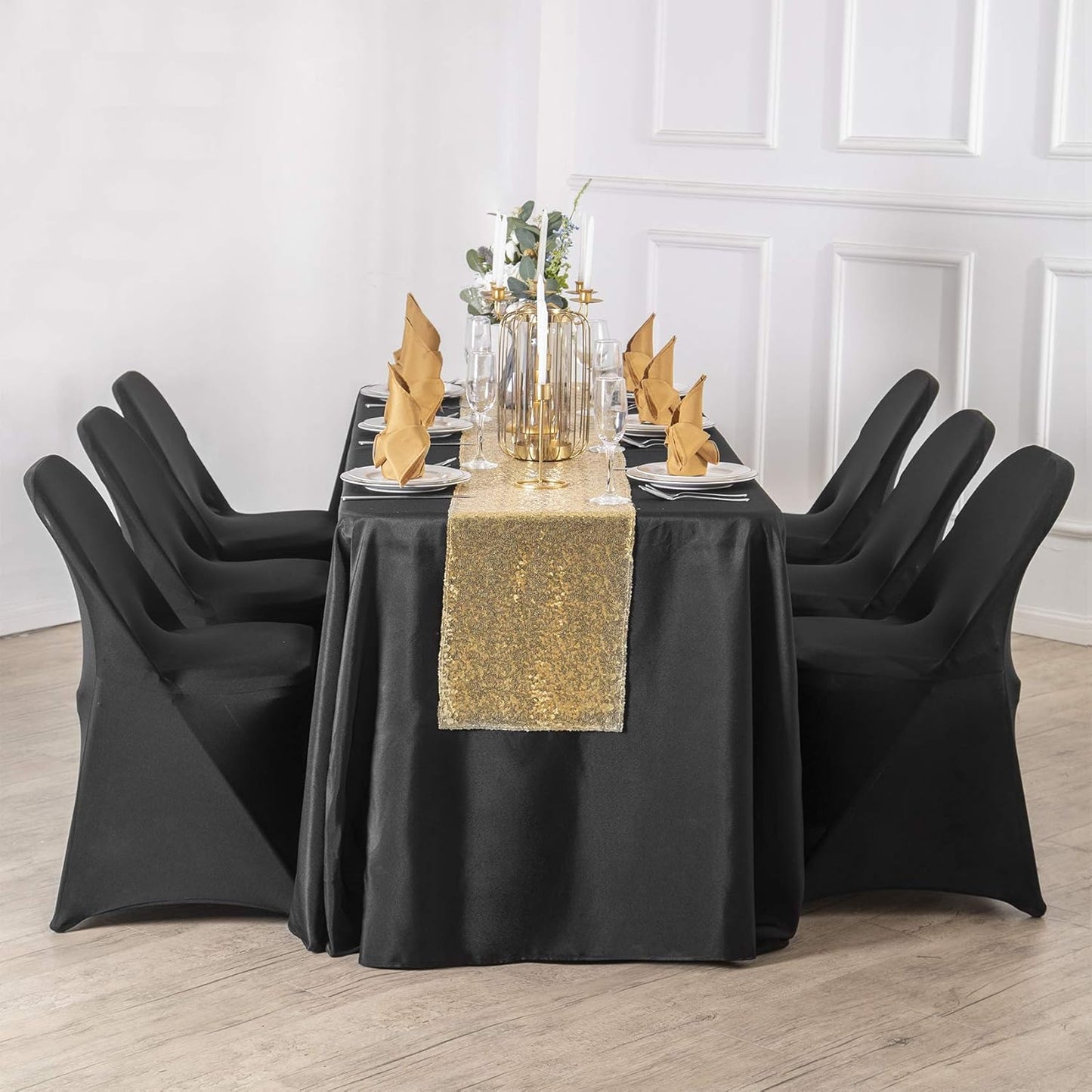 Ascoza 2pack 90x132 Inch Black Rectangular Tablecloth 8 Feet Table Cloth in Polyester Fabric for Wedding/Banquet/Restaurant/Parties