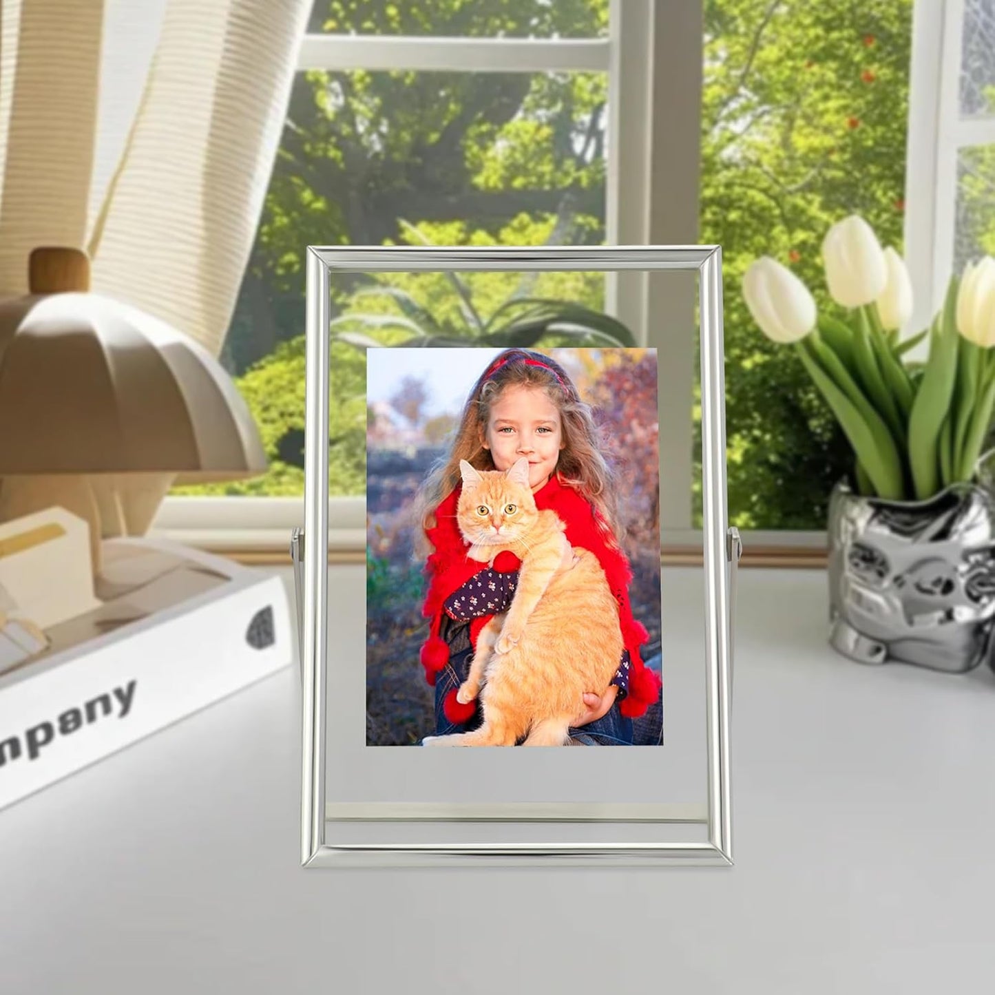 Silver Floating Frame (4"x6", Vertical), For Picture 3.5x5, 2x3, 1x2, Mini Desktop Photo Frame, Classy Gift For Festival, Wedding, Home or Office Décor…