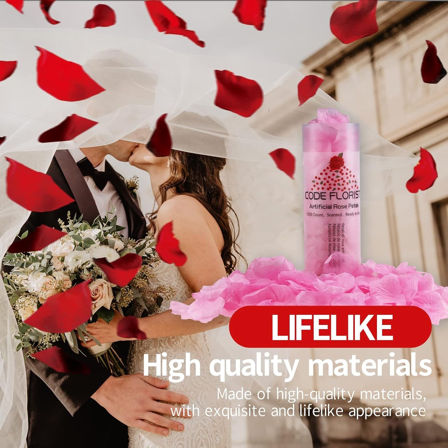 CODE FLORIST 1500 PCS Pink Silk Rose Petals for Valentine's Day,Romantic Night,Wedding,Proposal Anniversary Flower Decorations(Separated,Scented)