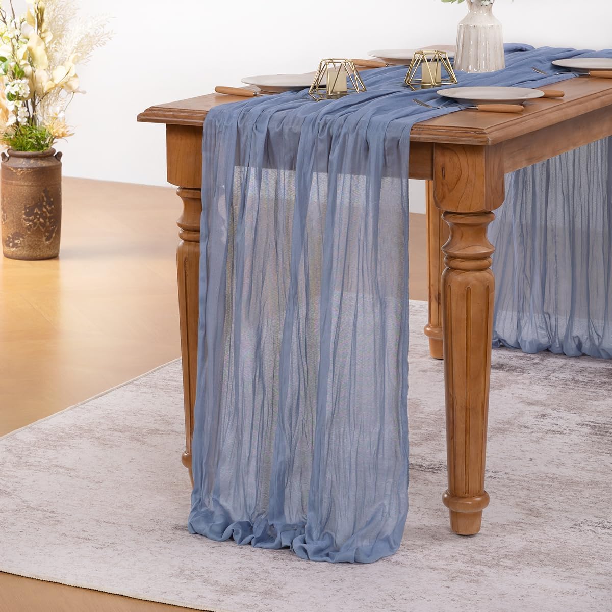MLMW 10 Pack Dusty Blue Table Runner Cheesecloth Gender Reveal Boho Gauze Rustic Cheese Cloth Table Runner 160 inch Sheer 13.3ft for Wedding Party Baby Bridal Shower Birthday