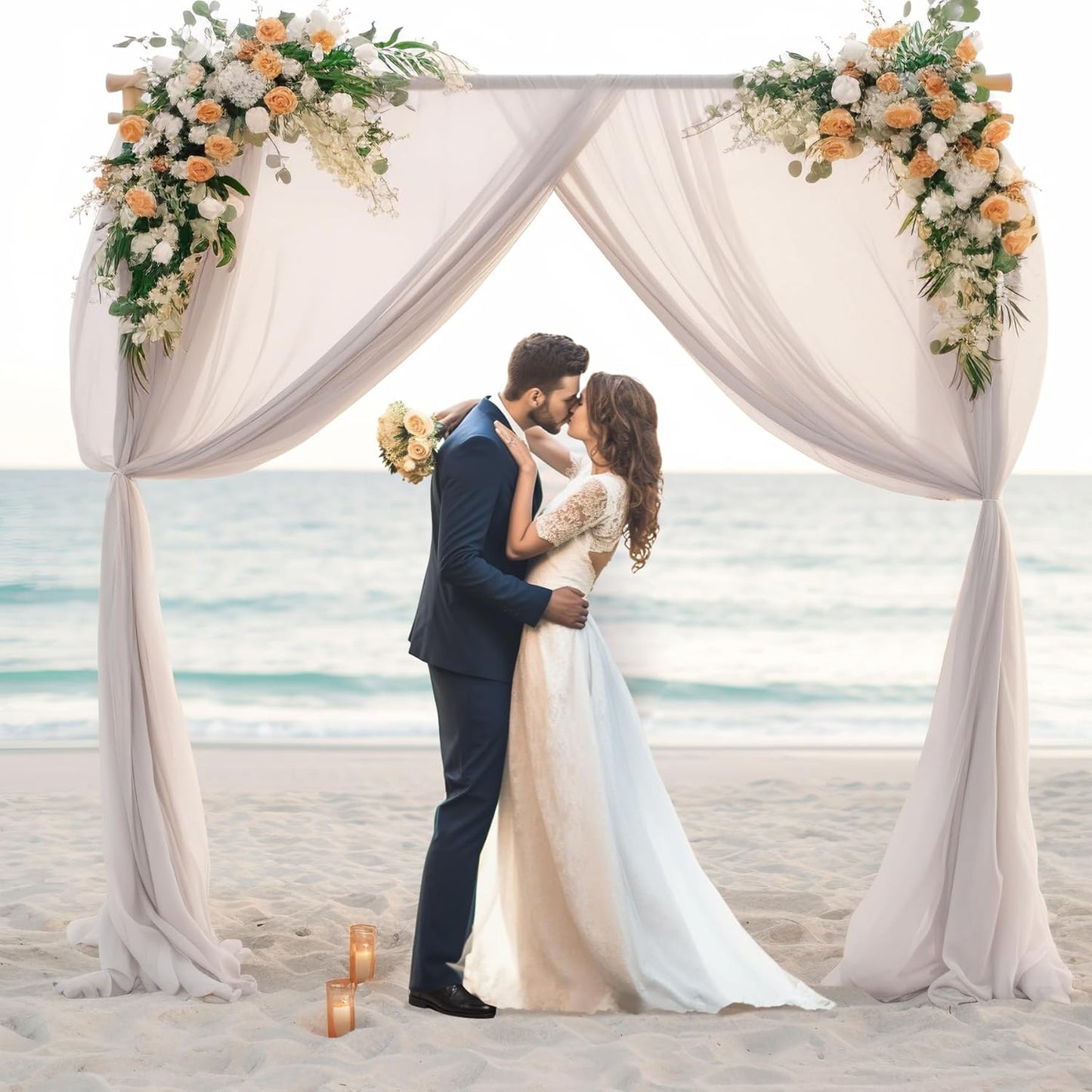 PARTISKY 10ftx10ft Taupe Chiffon Sheer Backdrop Curtains, Wrinkle-Free Wedding Backdrop Drapes for Birthday Party Ceremony Arch Stage Decor Background for Photography 5ft x 10ft,2 Panels