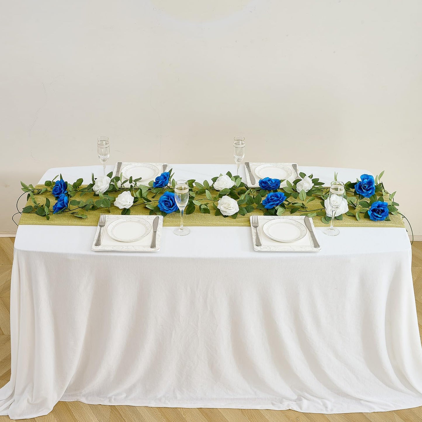 Royal Blue Artificial Rose Garlands Rose Vines Leaves Banners Hanging Floral Garland Fake Rose Flower Vine Wall Decorations