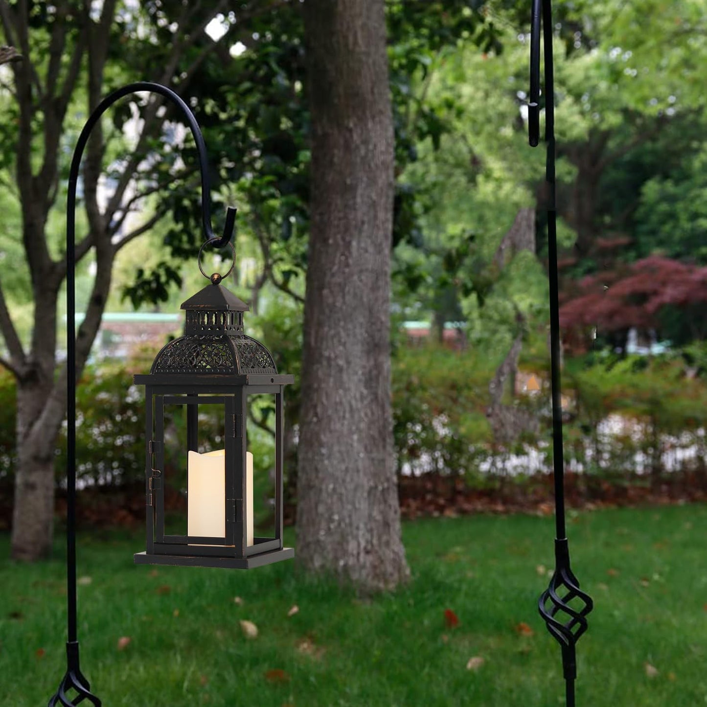 NEEDOMO Lanterns Decorative Indoor & Outdoor, 15'' Lantern with LED Candle, Vintage Metal Hanging Lanterns for Patio, Front Porch,Yard, Table, Spring (NO Glass)