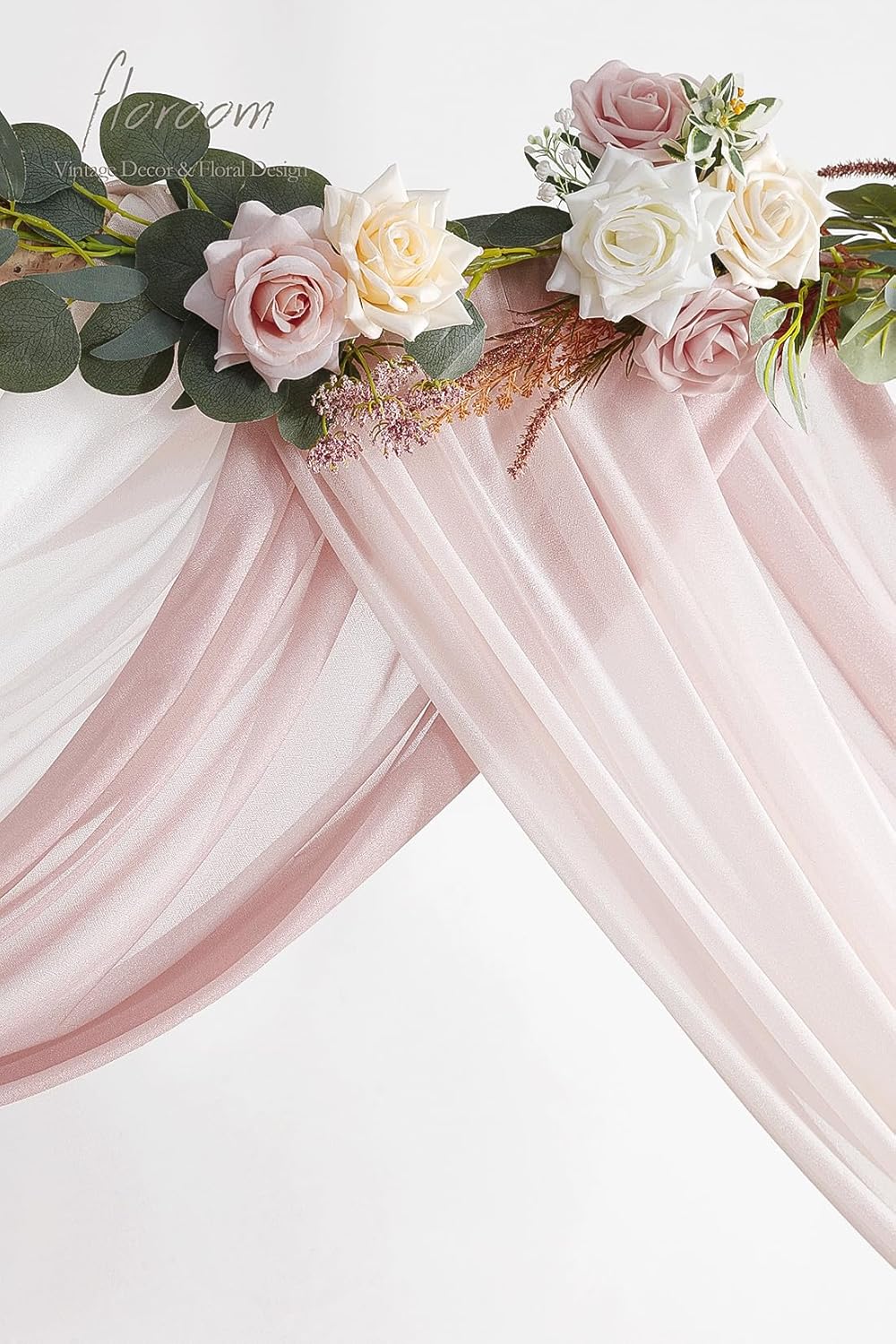 Floroom Wedding Arch Draping Fabric 3 Panels 20Ft Chiffon Fabric Drapes Arbor Drapery Wedding Ceremony Reception Swag Decorations (Dusty Rose +Blush +White)