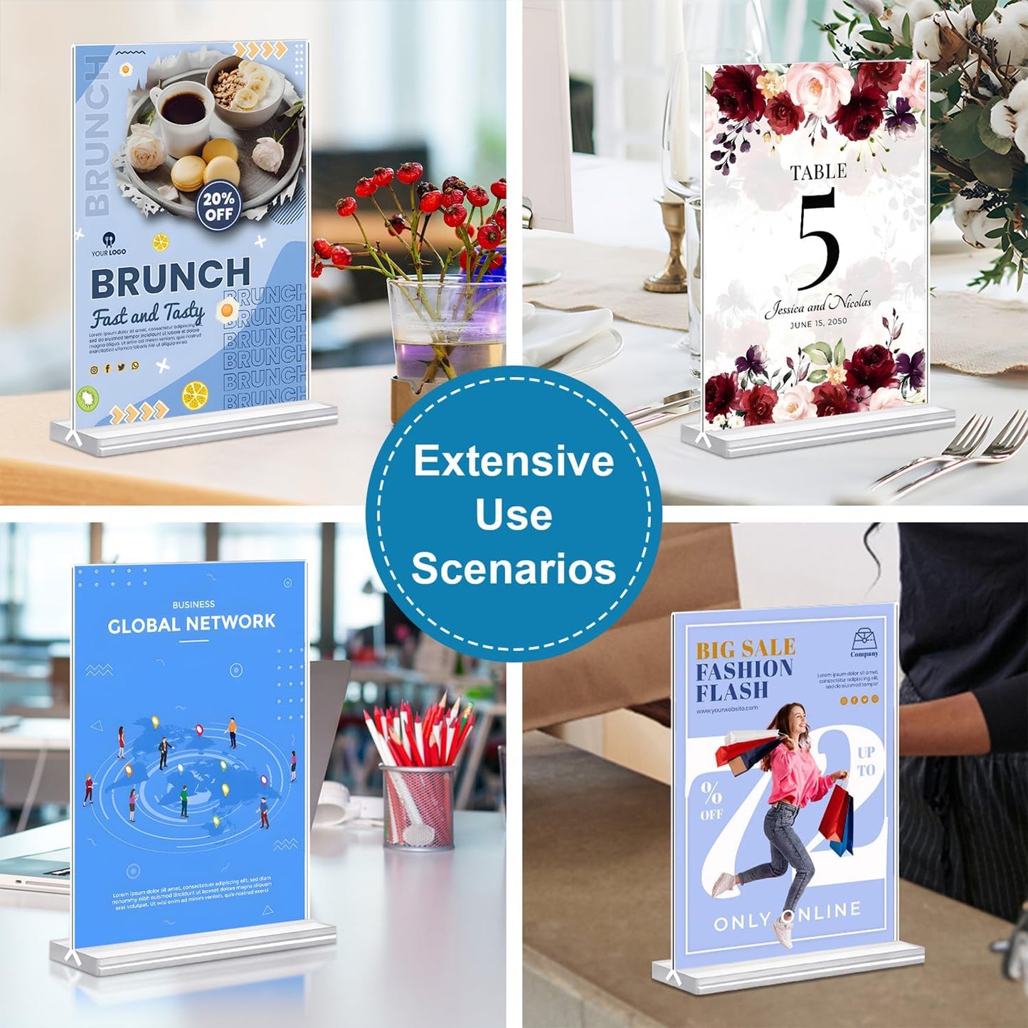 Acrylic Sign Holder 4x6 Vertical Plastic Signs Acrylic Frame Display Signs Table Stand Bulk 6 Pack