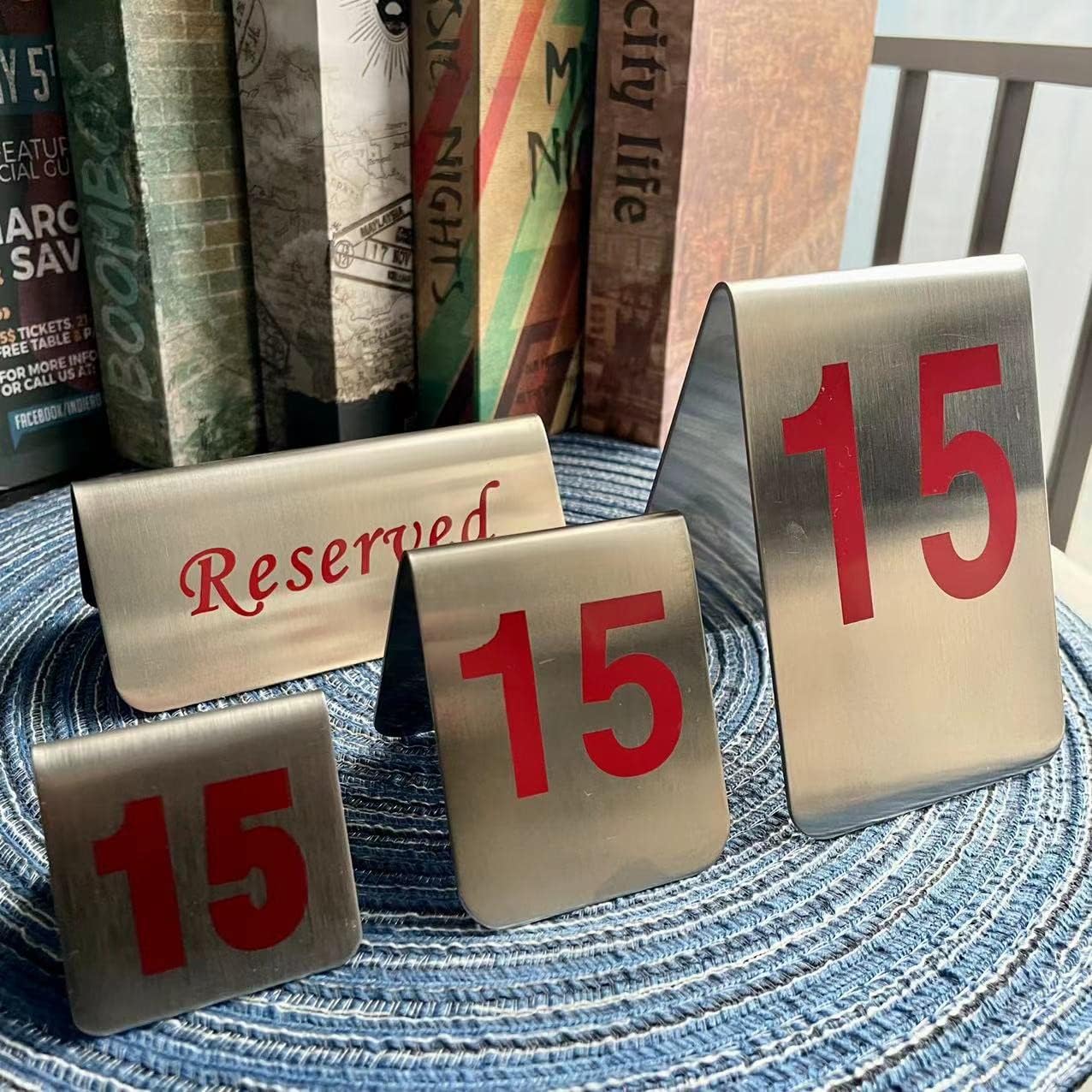 Metal Place Cards Stackable Tent Style Table Numbers,Place Card Holders for TRPG Wedding Party Restaurants Cafes Bars Gatherings Meeting Room Board Games (Red, Large 1-10)