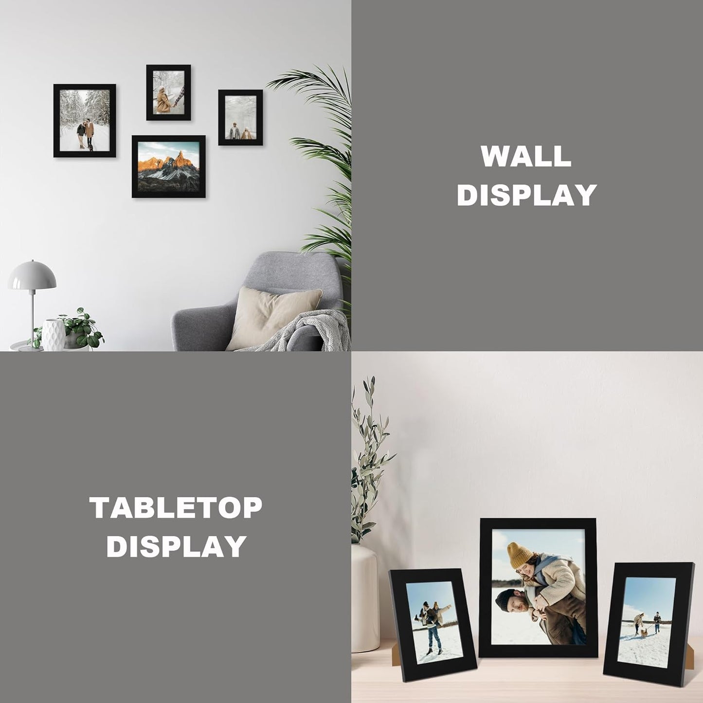 5x7 Picture Frame Set of 4, High Definition Glass Black Picture Frame, 5 x 7 Wood Rustic Photo Frames for Horizontal or Vertical Table Top and Wall Mounting