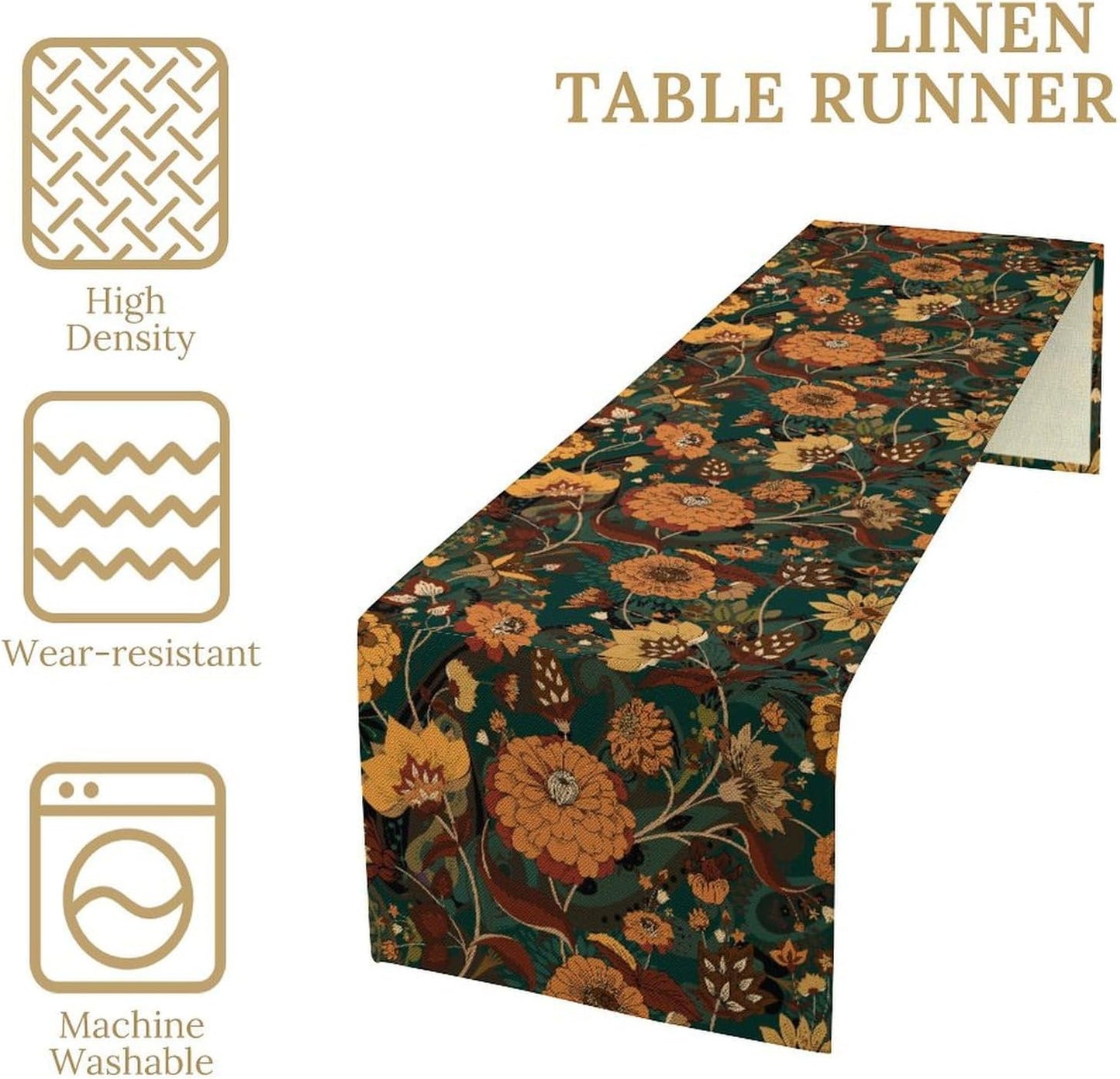Orange Boho Floral Table Runner, Vintage Bohemian Home Kitchen Table Decoration for Birthday Party Picnic Decoration 13x120 Inch 1PCS