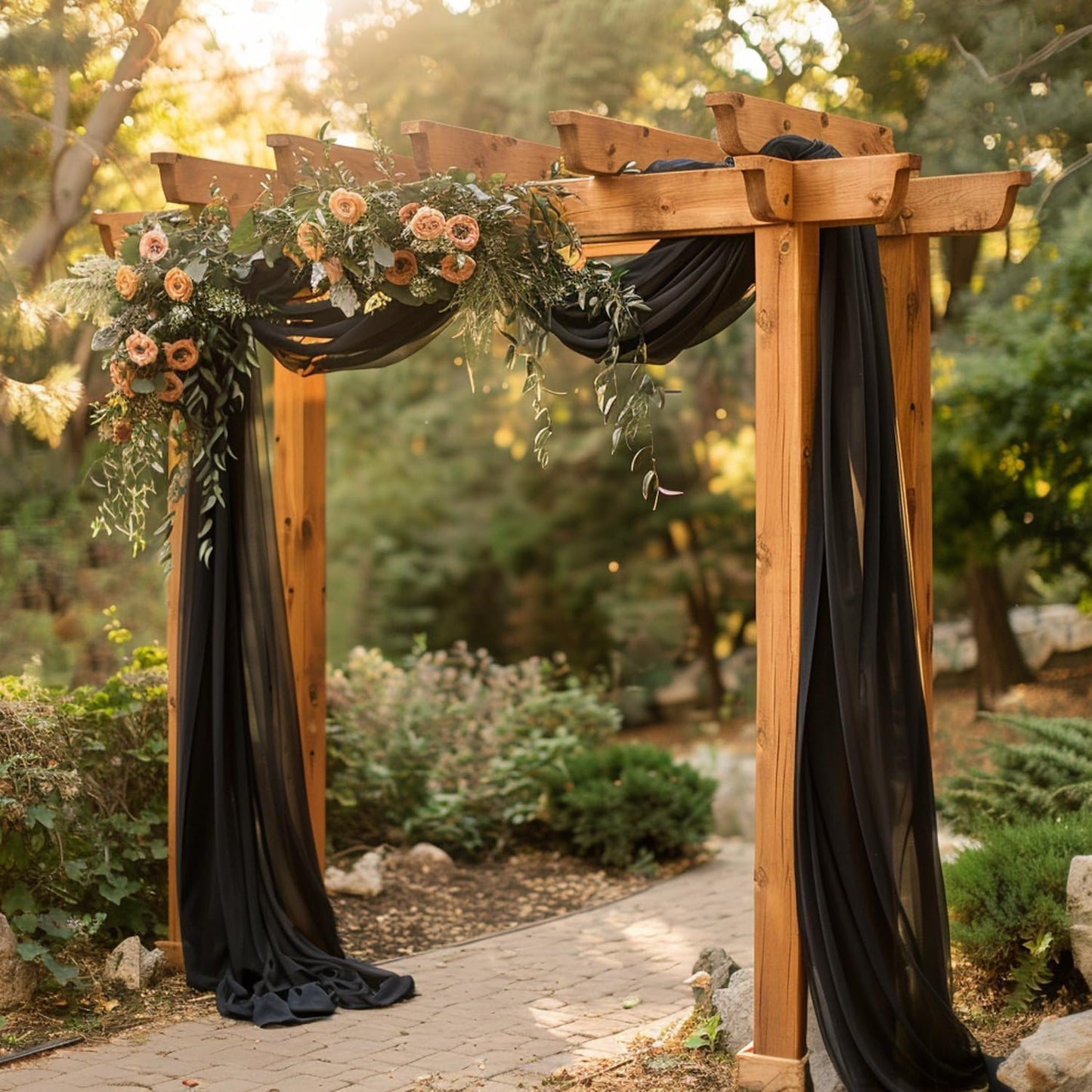 Wokceer Black Wedding Arch Draping Fabric Backdrop 4 Panels 28.7" X 20FT Sheer Drapes Fabric for Wedding Arbor Ceremony Party