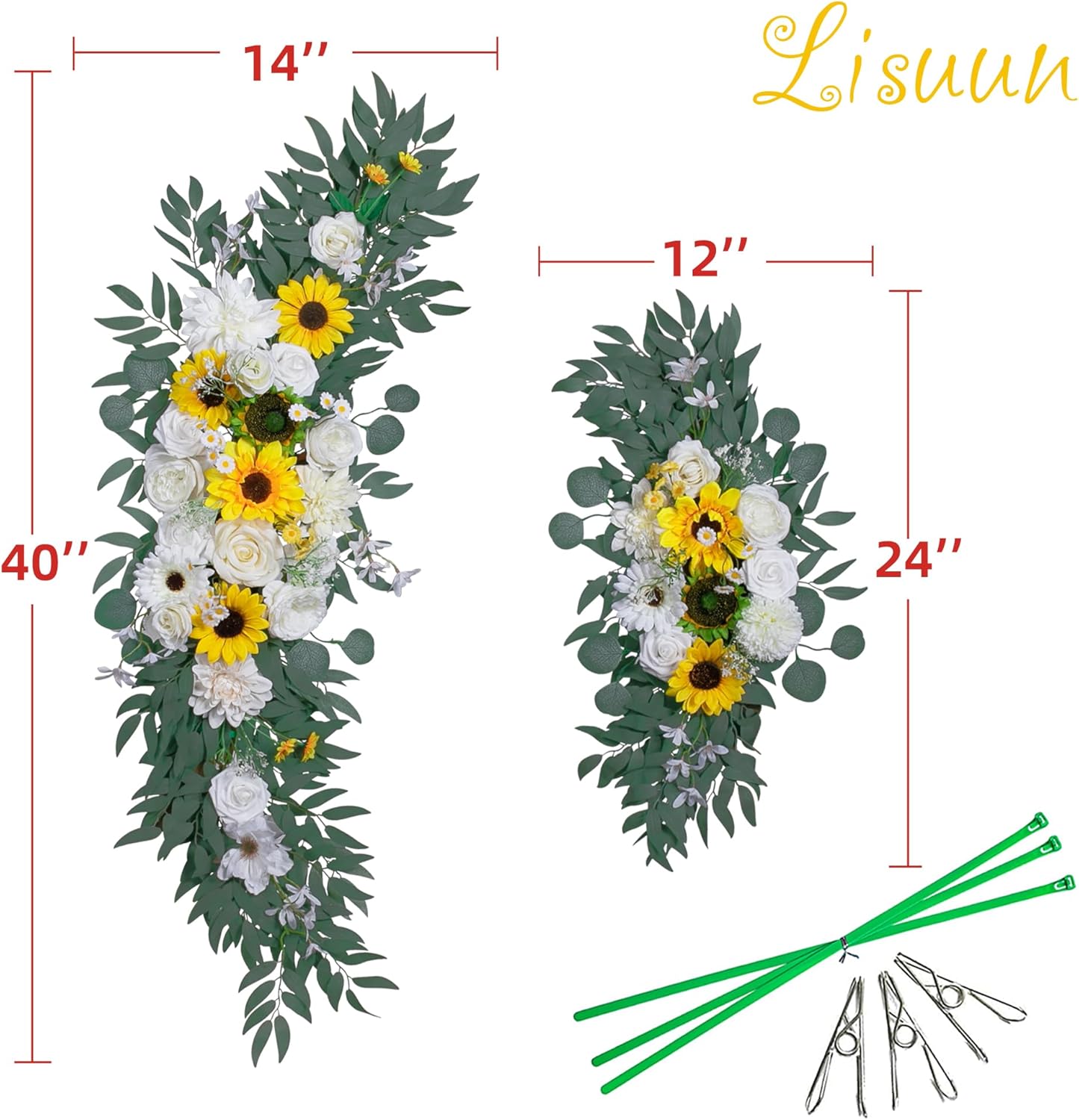 Wedding Arch Flowers, Artificial Flowers for Decoration, Large Flower Swag for Boho Styles Wedding Ceremony Floral Decor - Pack of 2