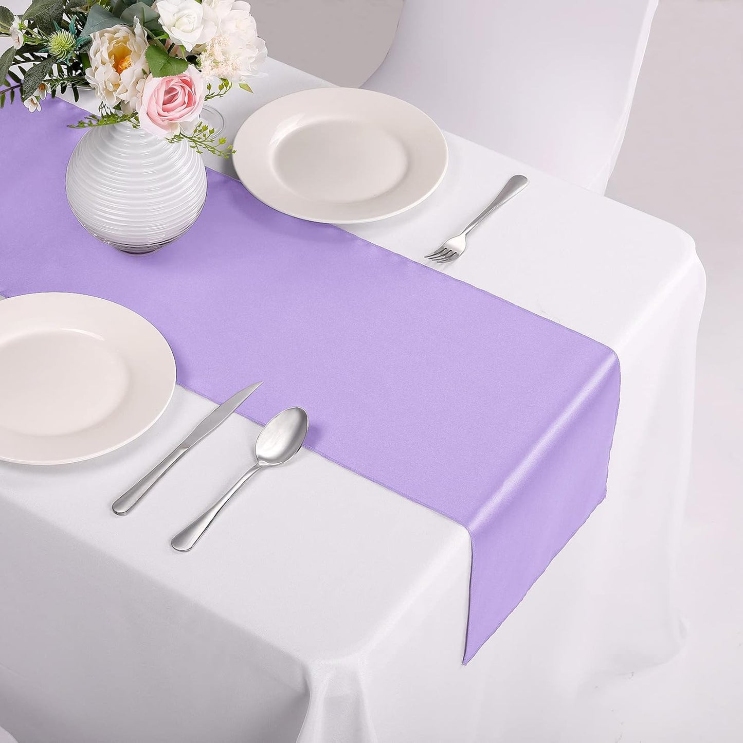 15-Pack Satin Table Runner Lavender 12 x 108 inches Long, Table Runners for Wedding, Birthday Parties, Banquets Decorations(15 Pack, 12x108 Inch, Lavender)