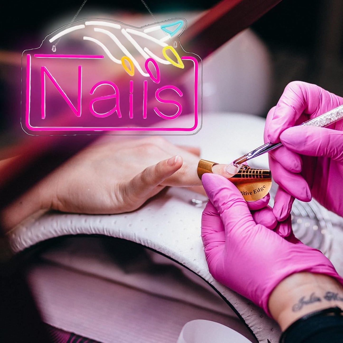 Nails Neon Sign Nail Salon Room Decor Window Wall Art for Nail Shop Storefront USB Powered 15.7"x10.7"
