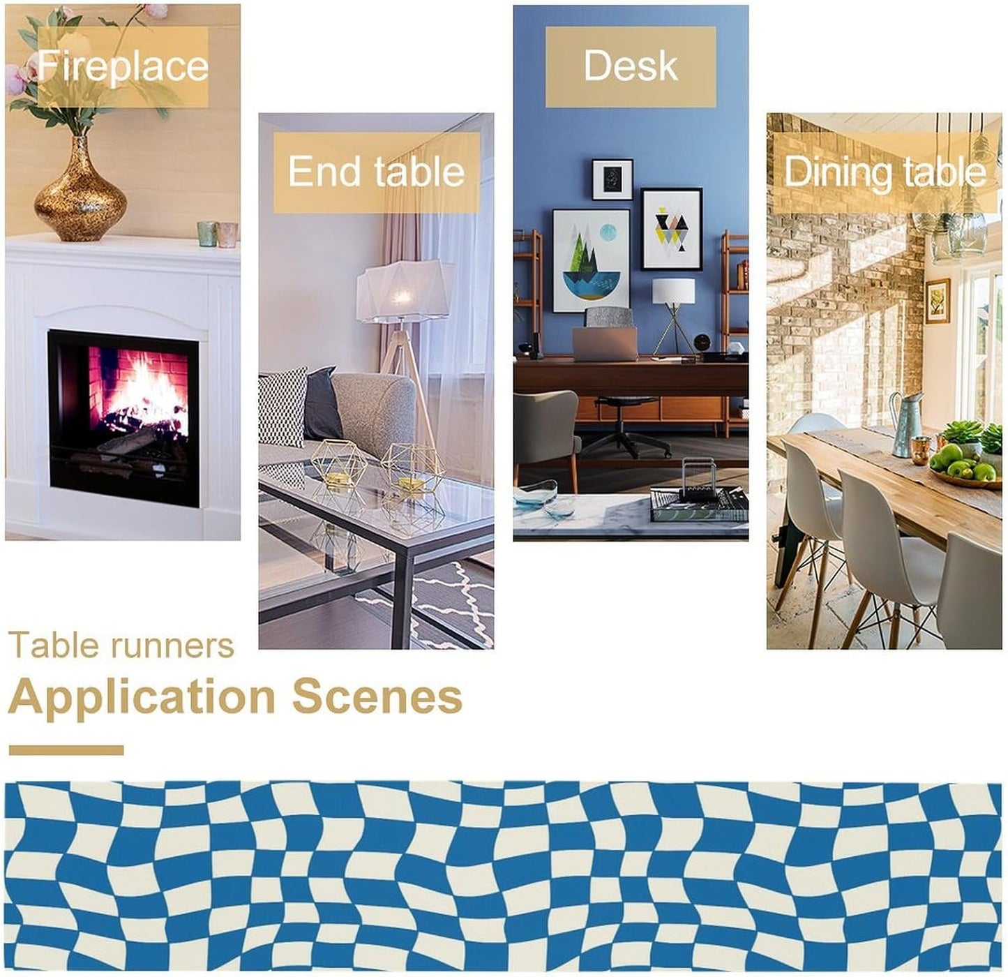 Table Flag Retro Plaid 60s70s Blue Plaid Table Flag Kitchen Restaurant Decoration Suitable for Indoor and Outdoor Festival Home Wedding Party Table Flag 13x90