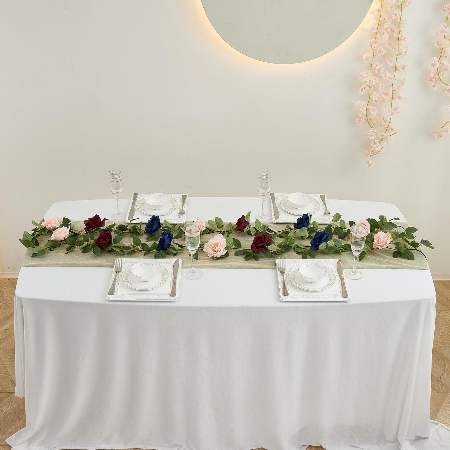 Artificial Rose Garlands Rose Vines Leaves Banners Hanging Floral Garland Fake Rose Flower Vine for Wedding Arch Ceremony Home Garden Outdoor Party Wall Decorations