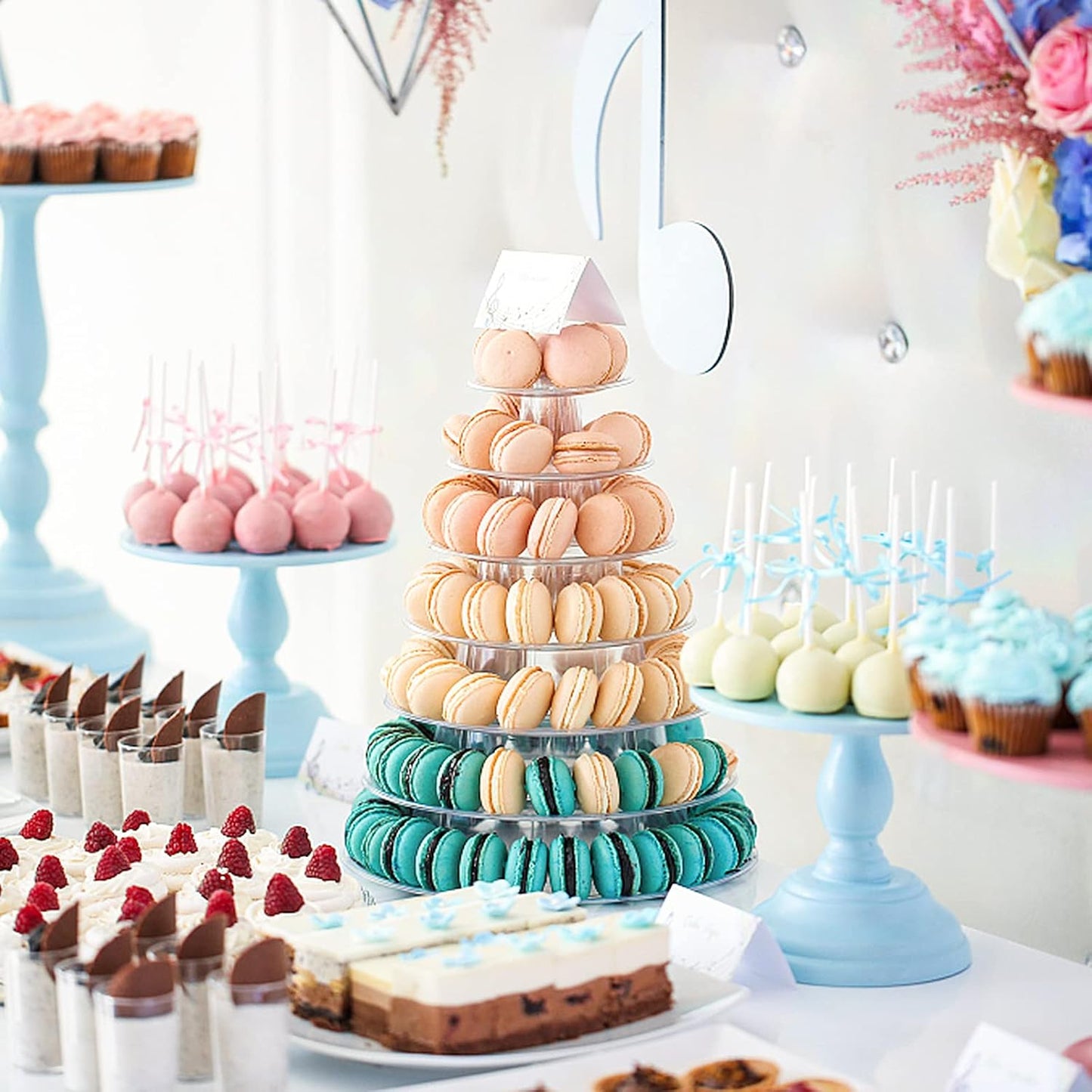 Macaron Tower Stand 10 Tier 4" - 13" Transparent Plastic Round Tower Display Stand Cupcake Cake Holder Rack Platter to Hold 230 Macarons for Wedding Birthday Party Decor
