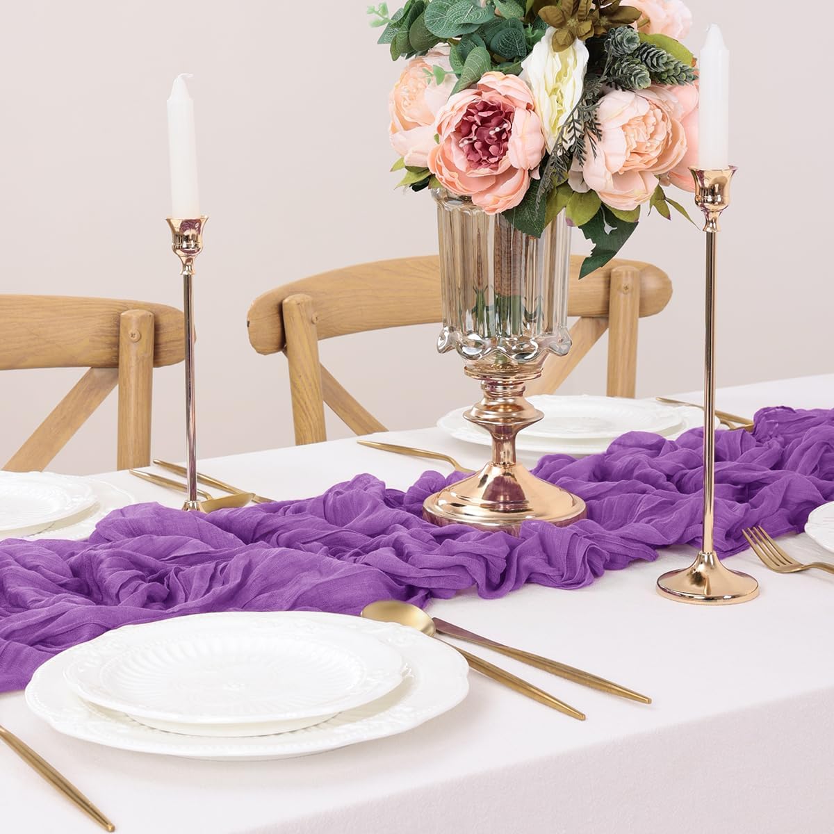 Purple Table Runner Cheesecloth Table Runner 10FT Farmhouse Table Runners 120 Inches Fall Table Decor Dining Room Centerpiece Wedding Boho Baby Shower Birthday
