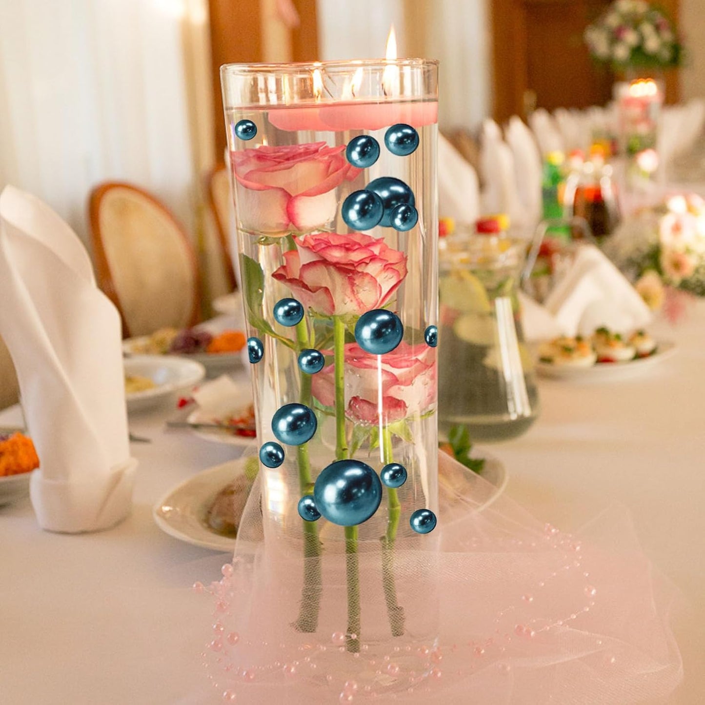 100PCS Navy Blue Faux Pearls Beads for Centerpiece Vases, Vase Filler Faux Pearls, No Holes Filler Beads for Party Anniversary Birthday Wedding Table Decor, 14/20/30mm