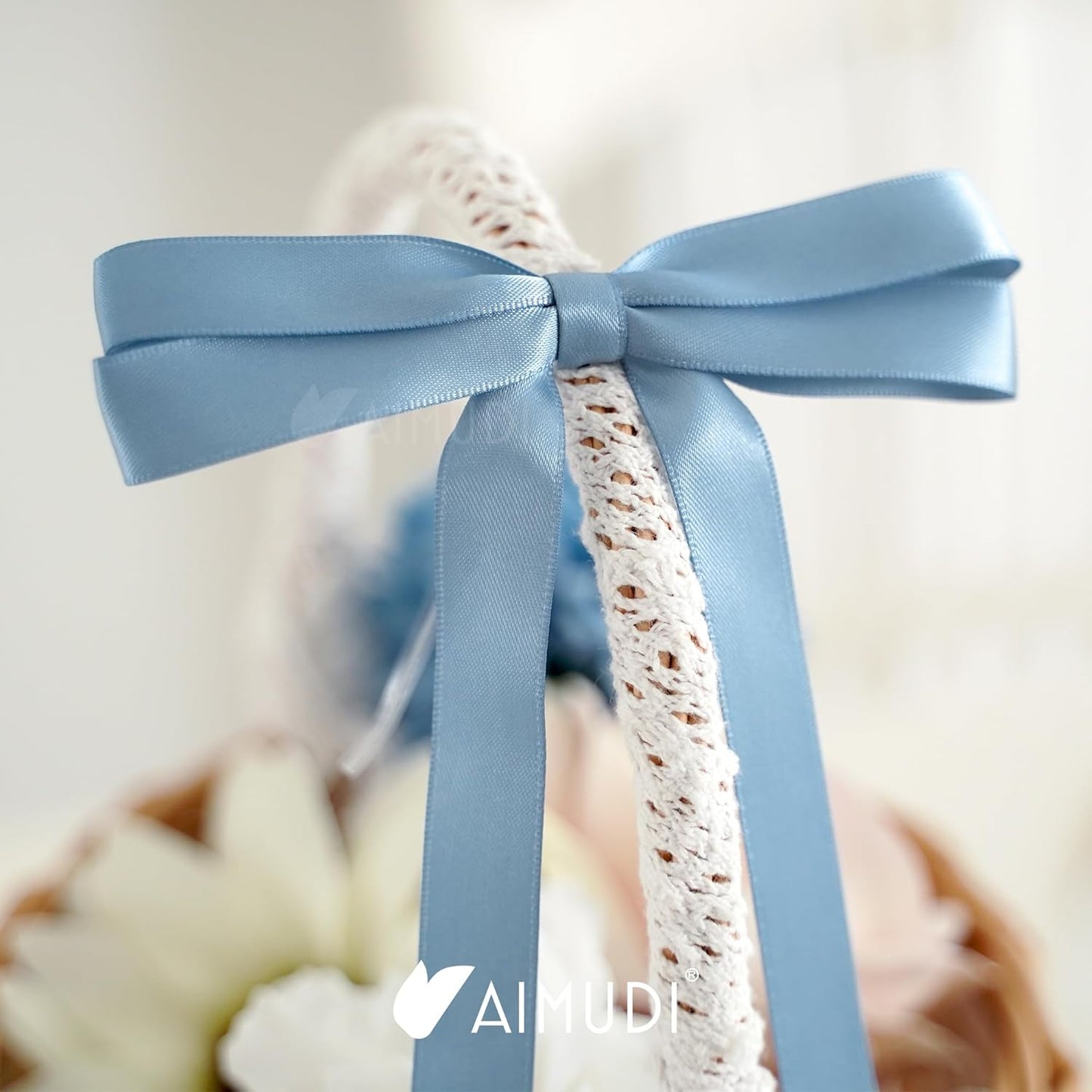 AIMUDI Dusty Blue Bows 5 × 10" Satin Bows for Gift Wrapping Twist Tie Bows Premade Ribbon Bows for Bouquets Invitations Baskets Crafts Wreaths Wedding Birthday Baby Shower Party Decorations, 36 PCs