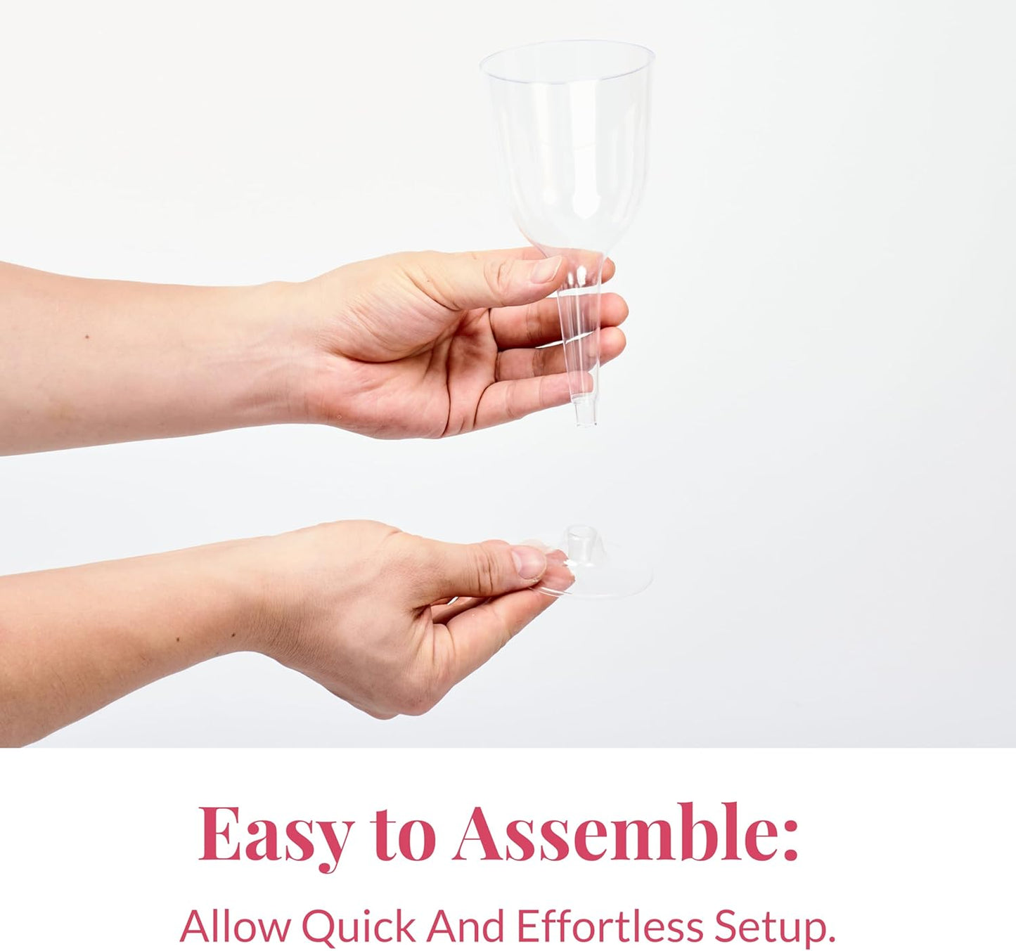 Prestee Stemmed Disposable Wine Glasses - 10 oz Clear Plastic Wine Glasses BPA-Free - Easy Assembly for Parties Weddings Picnics - Durable and Sturdy Wine Plastic Cups - 48 Pack