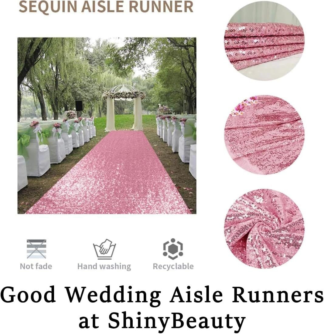 ShinyBeauty Sequin Aisle Runners 2Ft x 15Ft Pink Gold Carpet Runner for Party Glitter Runner for Wedding N116