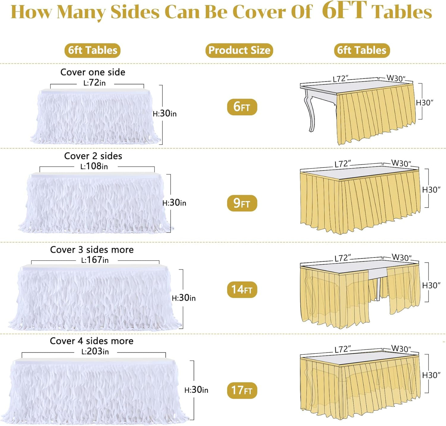 Partisky White Tulle Curly Willow Table Skirt for Rectangle Table 14ft, Ruffle Tutu Table Cloth for Wedding,Bridal Shower, Baby Shower,Birthday Party