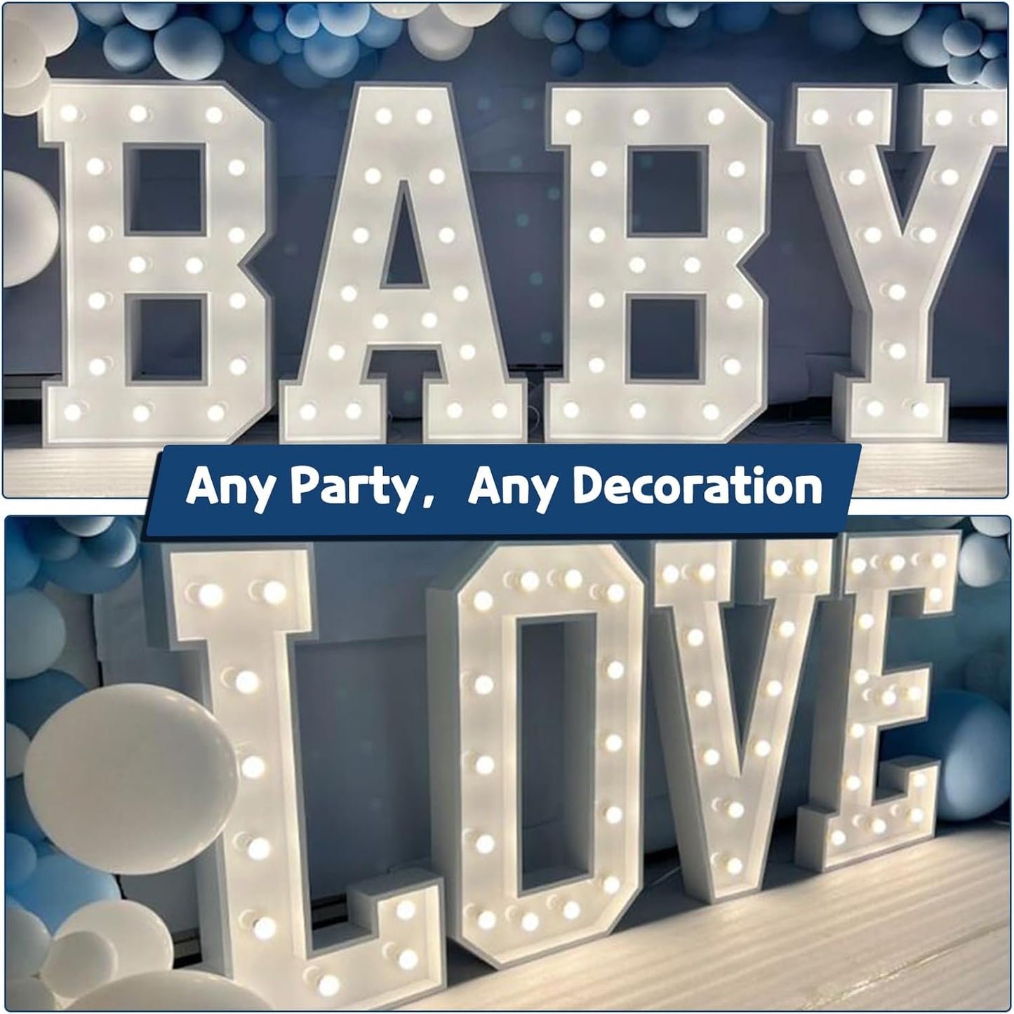 Marquee Letters 3 Feet Tall Large Light Up Letters Baby Shower Decorations Wedding Engagement Proposal White Party Decorations Marry Me Mr and Mrs Sign Big Cardboard Backdrop M