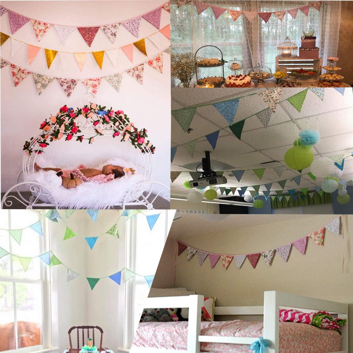 10M/32Ft Triangle Bunting Banner, 36 Pcs Cotton Fabric Flags Pennant Garlands for Birthday Party, Wedding, Baby Shower, Outdoor and Home Decorations (Purple)