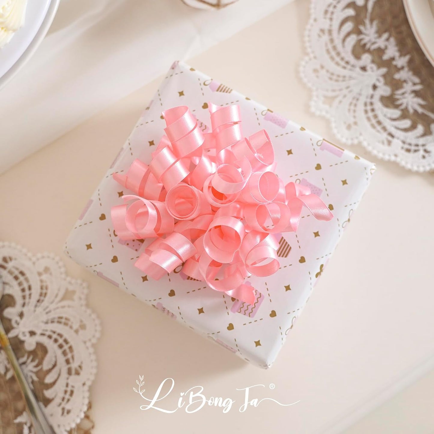 5 Inch Baby Pink Gift Bow Curly Ribbon Bows Set of 8, Double Faced Satin Ribbon Bow Premade Self Adhesive Bow Decorations for Party, Wedding, Holiday, Bows for Crafts, Wine Bottle, Presents