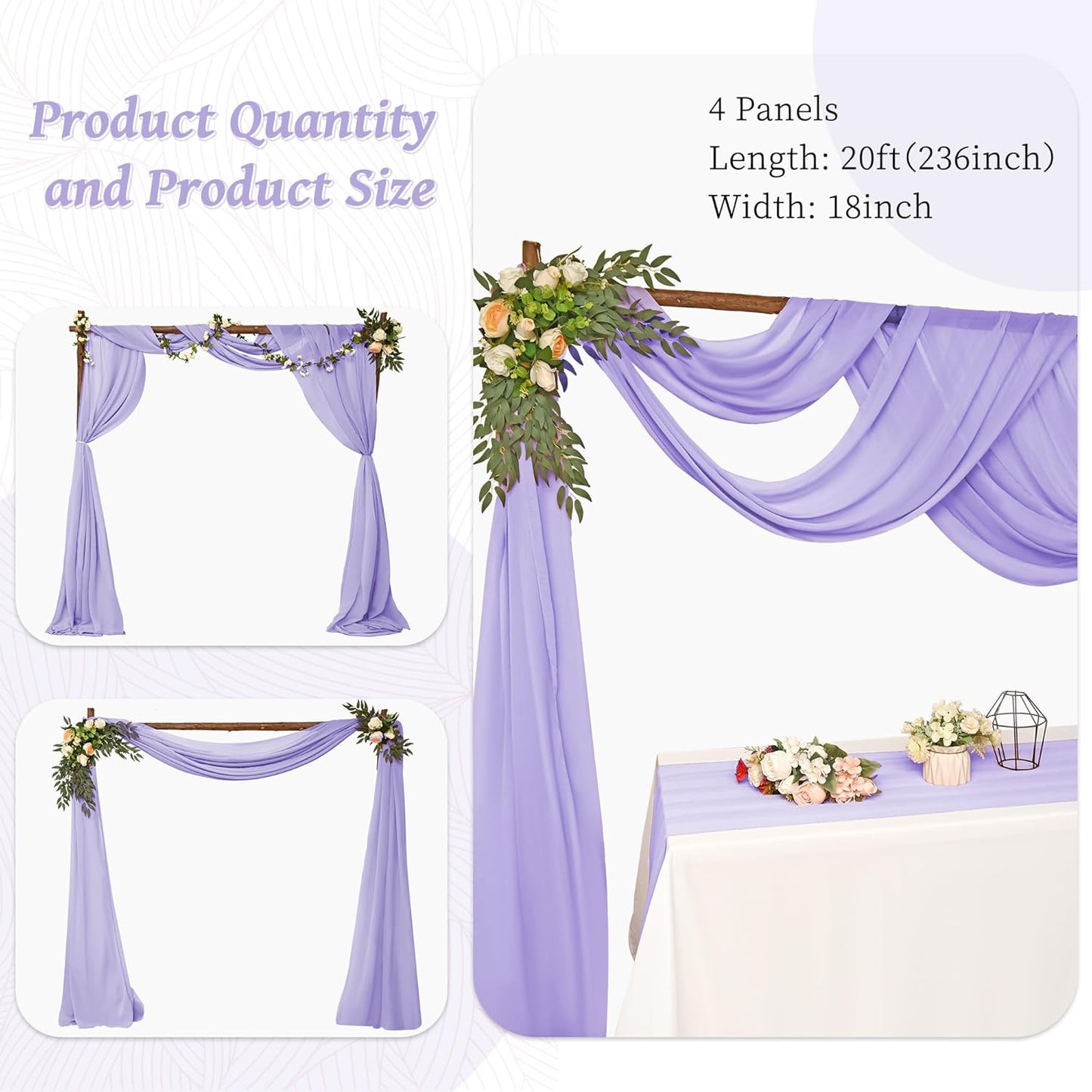6 Panels Lavender Wedding Arch Drapery 28" x20Ft Wedding Arch Draping Fabric Chiffon Fabric Drape Sheer Backdrop Curtain for Weddings Party Swag Ceremony Birthday Arbor Drapery Reception Ceiling Décor