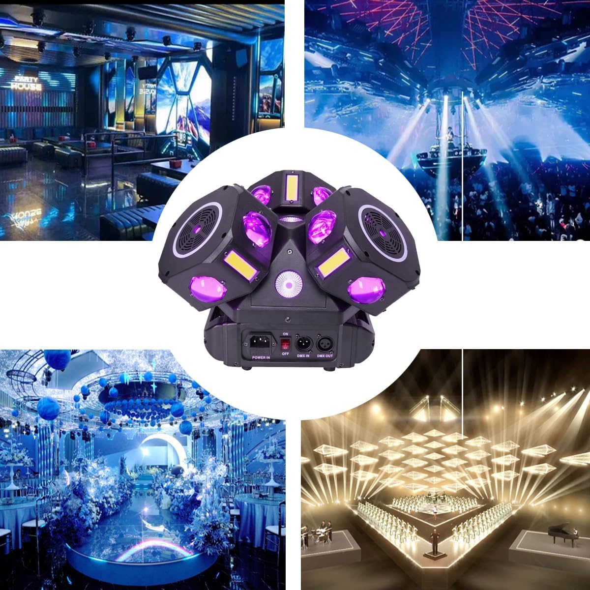 Moving Head DJ Lights for Parties, 16X10W RGBW 4-in-1 Party Light with Strobe Stage Effect Beam Lights Controlled by 18CH DMX-512/Sound Activated for Christmas KTV Wedding