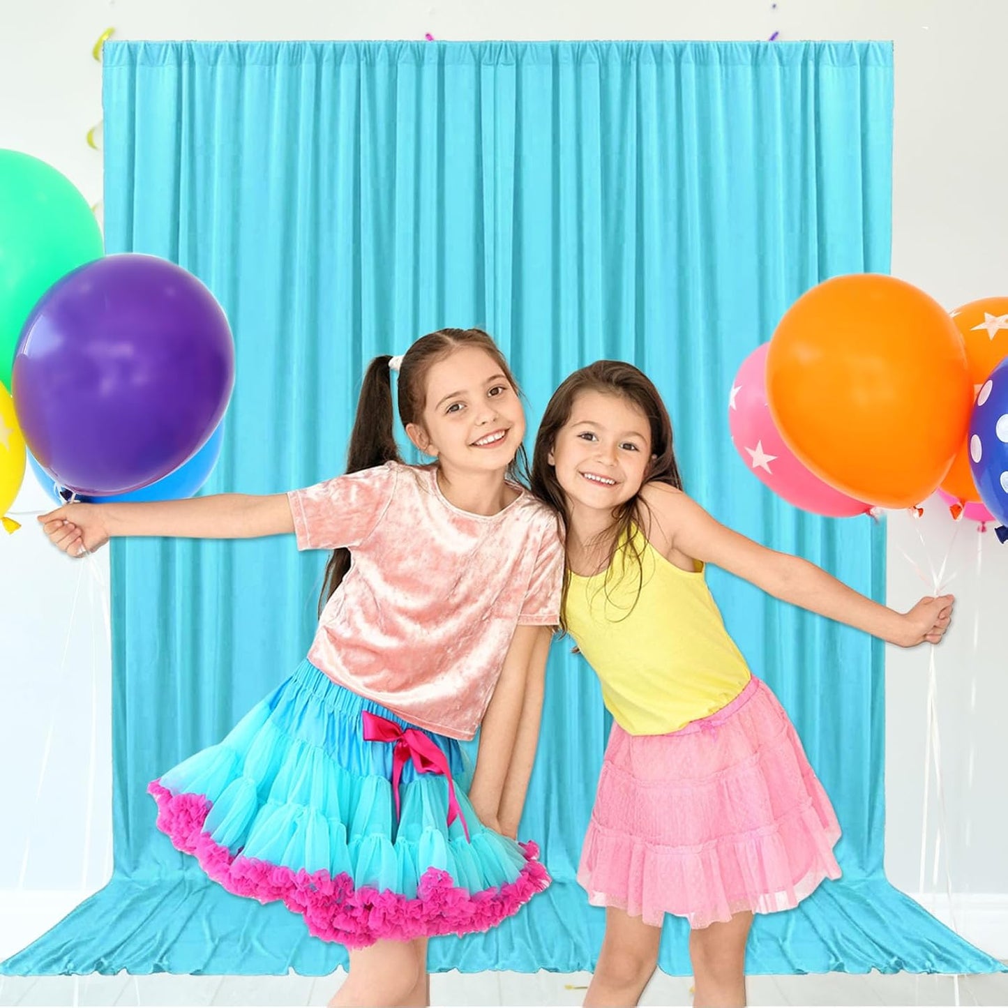 10ft x 10ft Sky Blue Backdrop Curtains for Parties, Fabric Satin Background Curtain with Rod Pockets for Weddings, Birthday, Baby Shower, Photography, Graduation Party Backdrop Drapes, 2 Panels