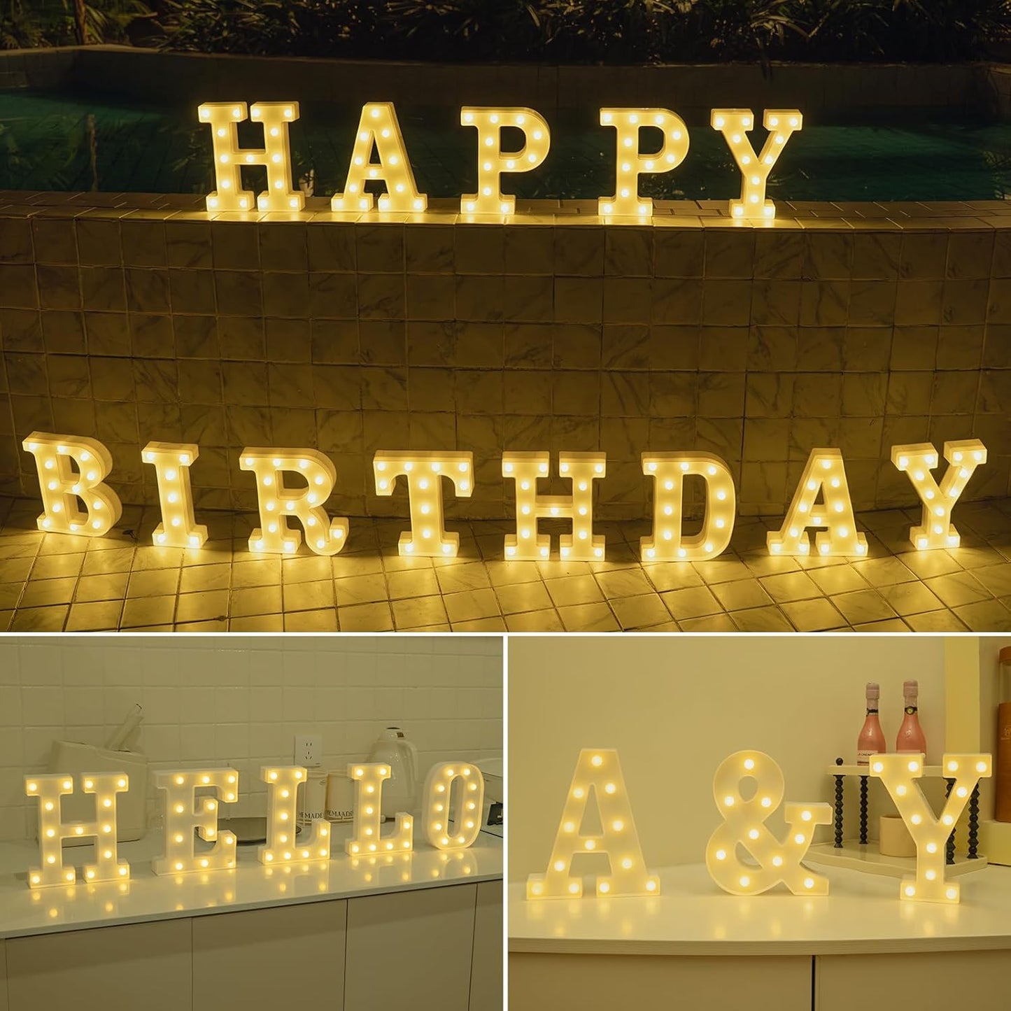 Foaky LED Letter Lights Sign Marquee Light Up Letters Sign for Night Light Wedding/Birthday Party Battery Powered Christmas Lamp Home Bar Decoration(X)