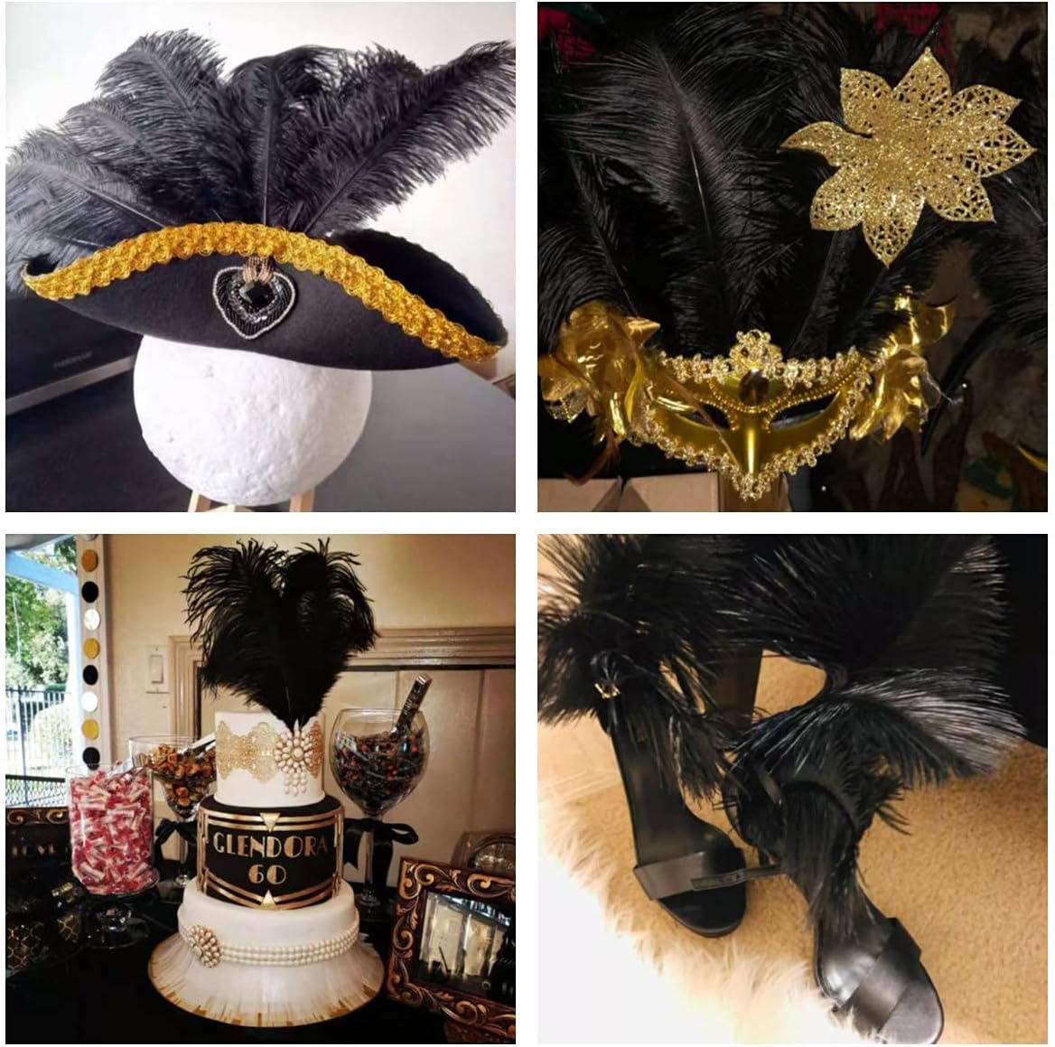 24pcs Natural Black Ostrich Feathers 10-12inch (25-30cm) for Wedding Party Centerpieces,Flower Arrangement and Home Decoration.