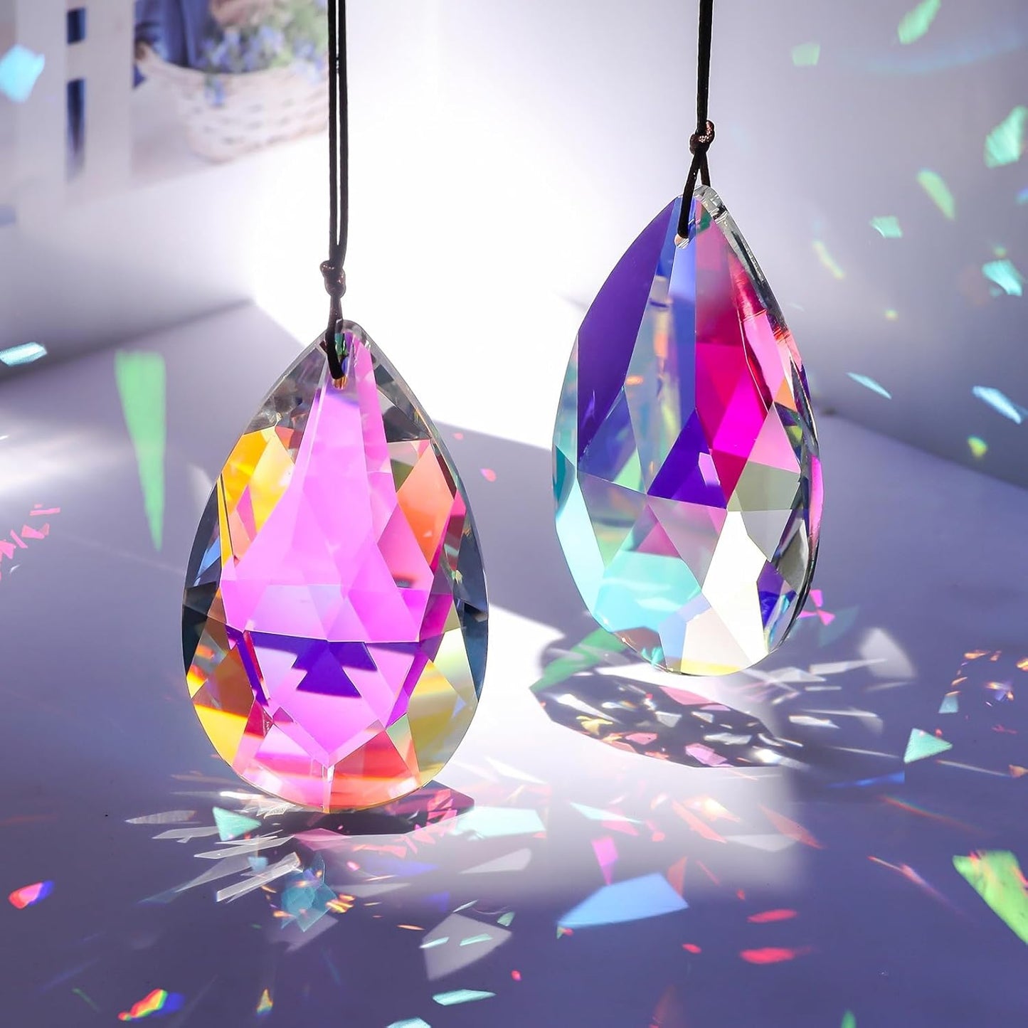 5Pcs 3-inch Crystal Sun Catcher Prisms for Windows Garden Patio,AB Colored Hanging Suncatchers with Glass Prism Rainbow Maker Ideal