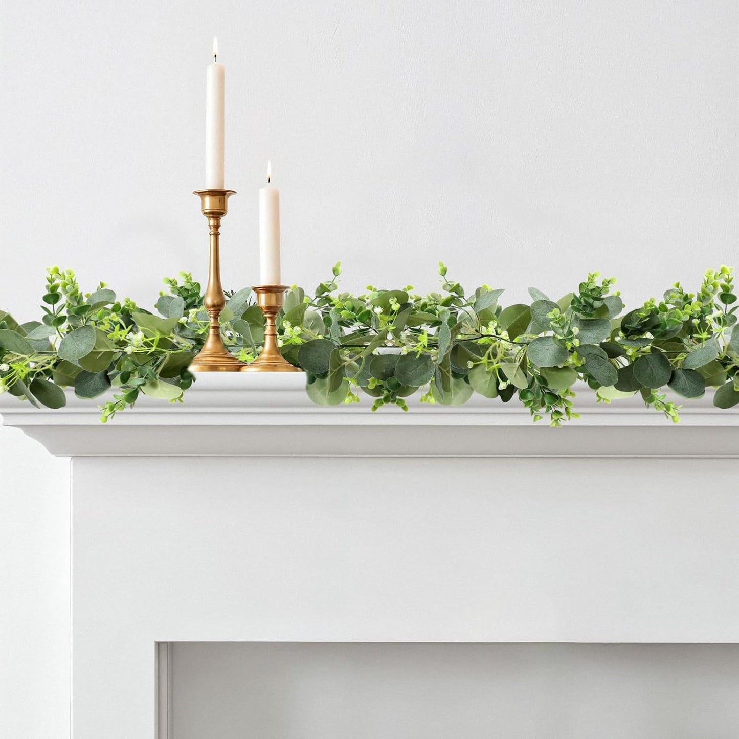 MAKHOT 2pcs Artificial Eucalyptus Garland, 5.9FT Greenery Garland Flower Spring Summer Green Garlands Vines Decoration, Fake Silver Dollar Eucalyptus Leaves Vines for Table Home Wedding Party Decor