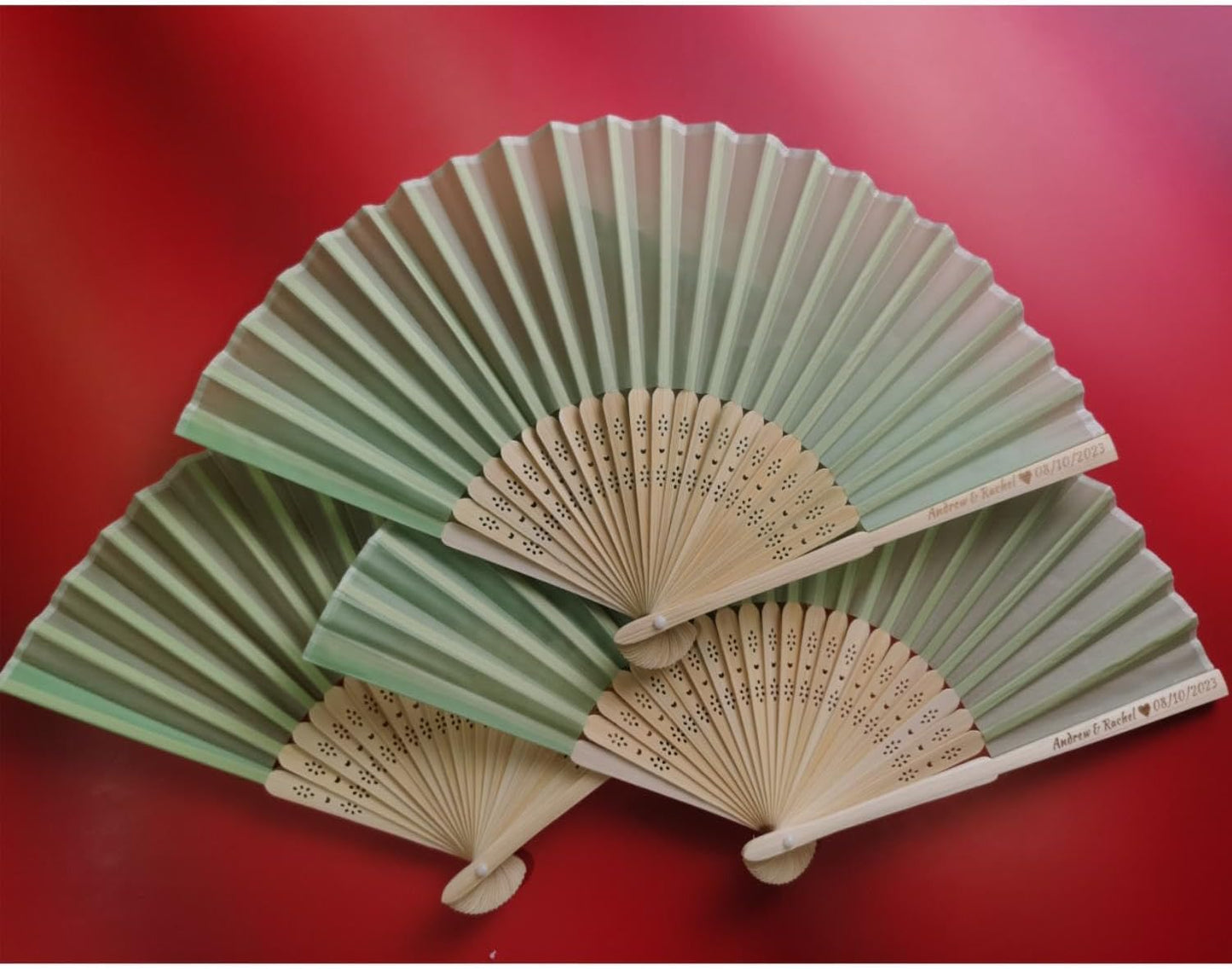 Personalized Wedding Fans Handheld Folding Fans (10Pcs) - Custom Engraved Green Silk Fans for Bridal Shower Favor/Baby Shower Favor, Birthdays Party Gifts/Gifts for Party Guests