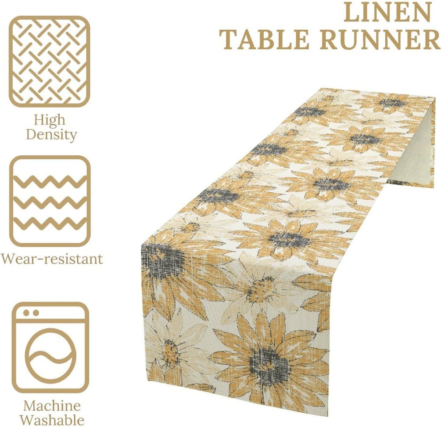 Chrysanthemum Vintage Floral Table Runner, Elegant Grunge Orange Sunflower Spring Summer Elegant Pattern Artichokes Flower Table Runner for Party Kitchen Dining Living Room Decor, 13x36 Inch