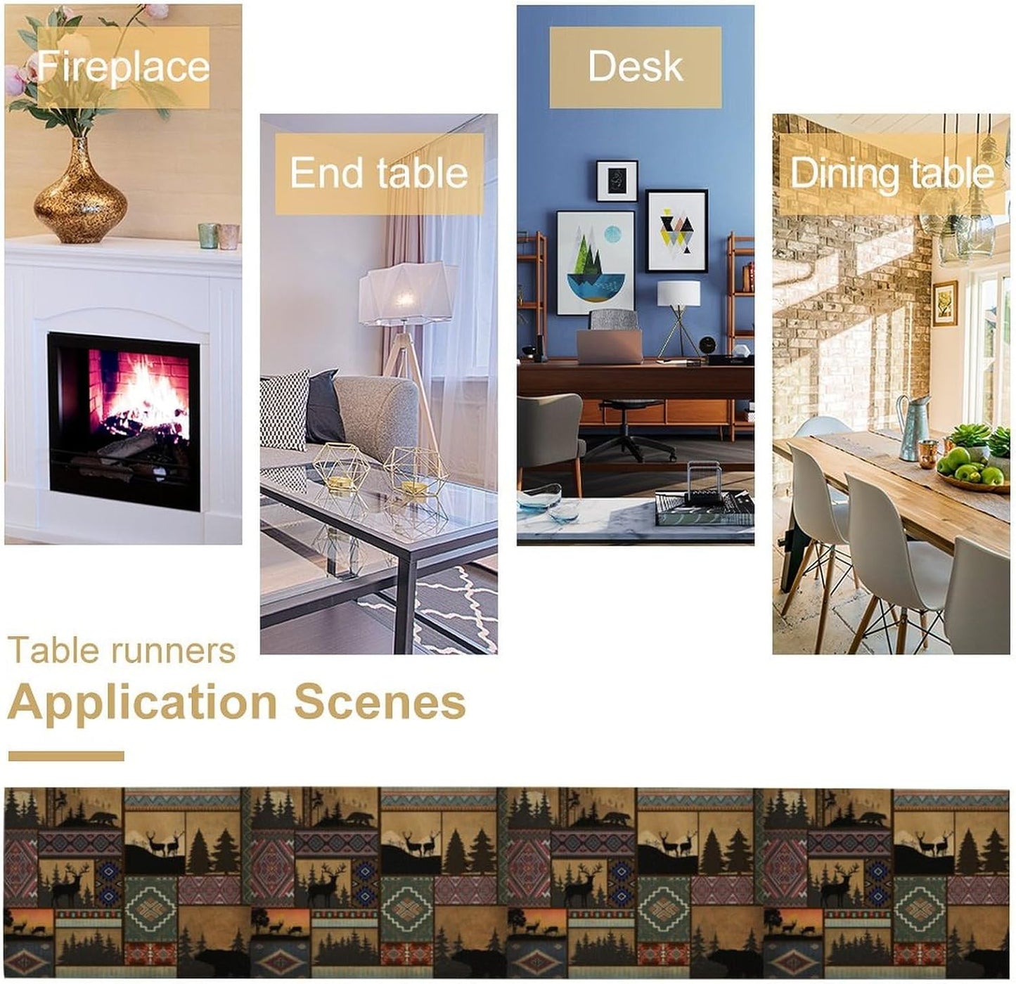 Rustic Cabin Bear Aztec Table Runner, Retro Brown Bear Rustic Theme Geometry Decoration for Home Dinner Party Living Room Bedroom Table Runner 13x70 Inch