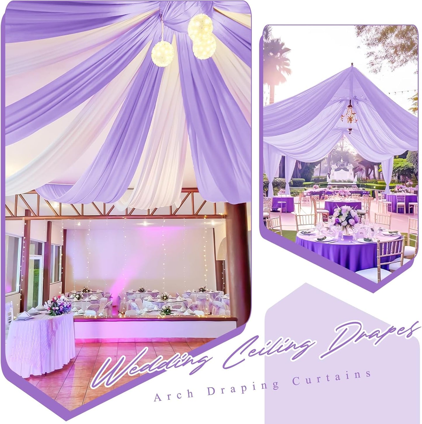 6 Panels Lavender Ceiling Drapes for Wedding 5ftx30ft Chiffon Fabric Arch Draping Curtains Sheer Drapery for Party Ceremony Birthday Baby Shower Reception Stage Swag Ceiling Decorations