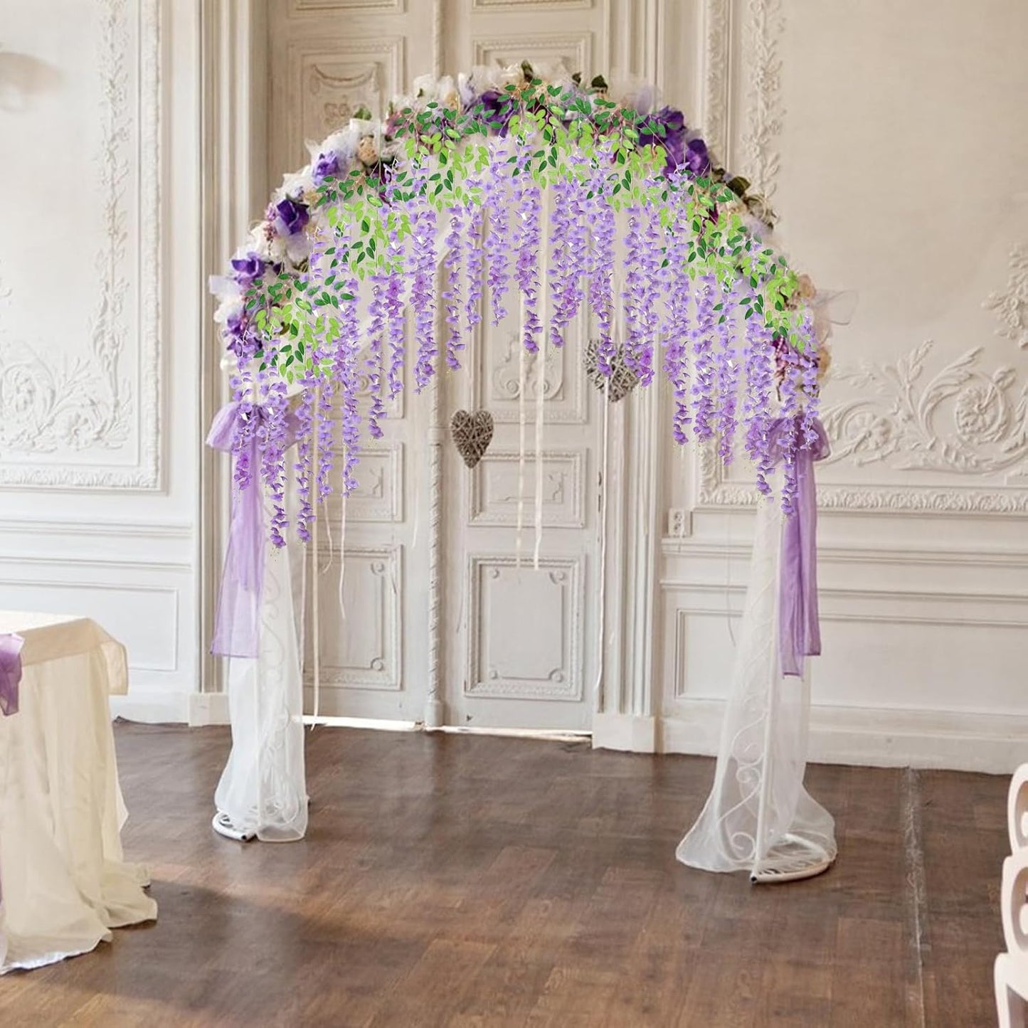 24 Pack Light Purple Wisteria Hanging Flowers Garland, 3.77 Feet Artificial Flower Vines, Fake Wisteria, Artificial Vines Hanging Garland for Backdrop Outdoor Yard Garden Decor