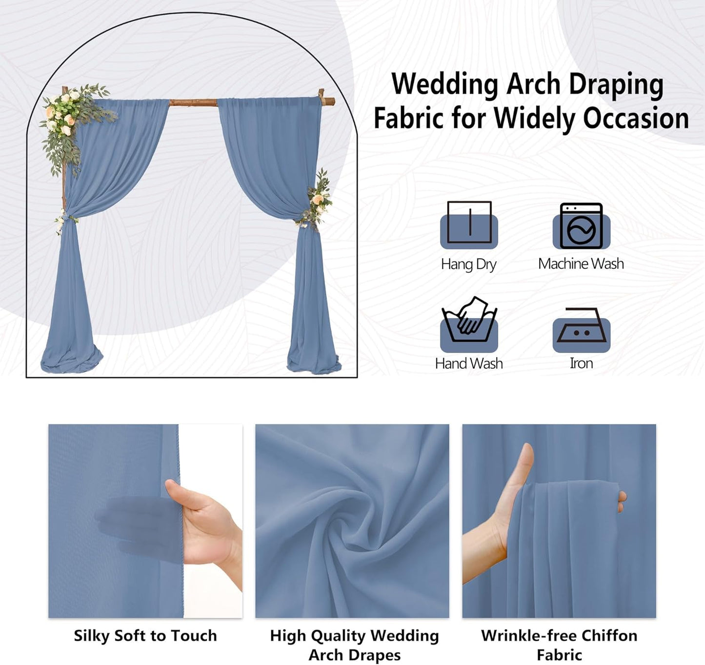 4 Panels Wedding Arch Draping Fabric 28" x 20Ft Wedding Arch Drapes Chiffon Fabric Drape Sheer Backdrop Curtain for Nuptials Party Ceremony Birthday Arbor Drapery Reception Ceiling Decor(Dusty Blue)
