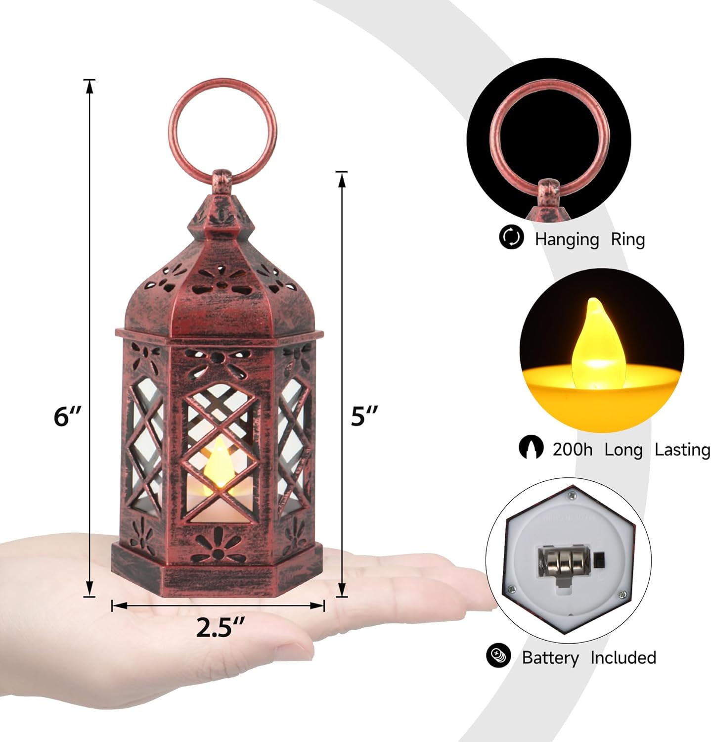 12PCS Mini Lantern with Flicker LED Candle for Halloween Decorations, Small Lanterns Decorative, Vintage Hanging Moroccan Lantern for Wedding Halloween Christmas Decor, Table Centerpiece, Rose Gold