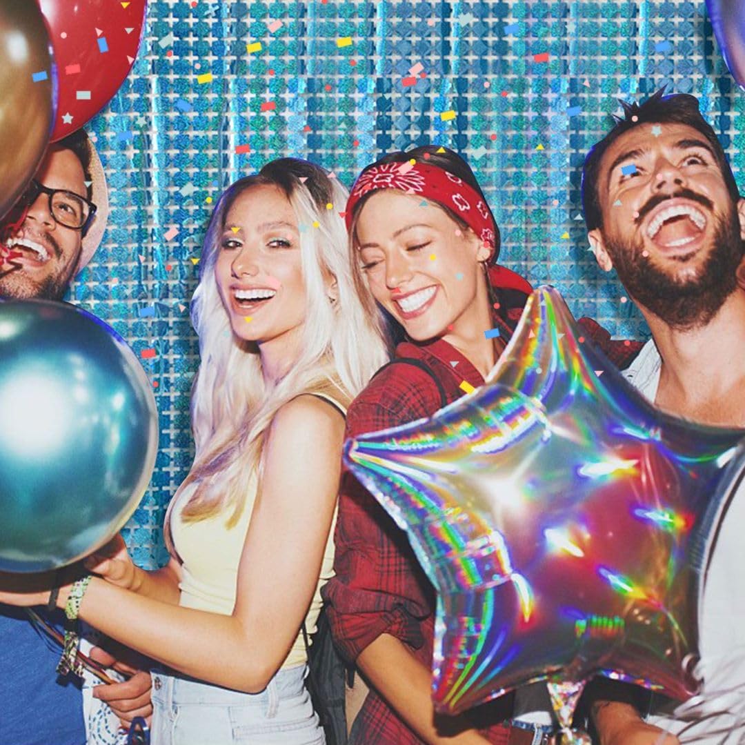 Frozen Birthday Party Decorations 10pcs Glitter Foil Fringe Curtain Party Decor Blue Photo Booth Backdrop Streamers for Halloween, Christmas, Birthday, Graduation, Wedding Party Decorations