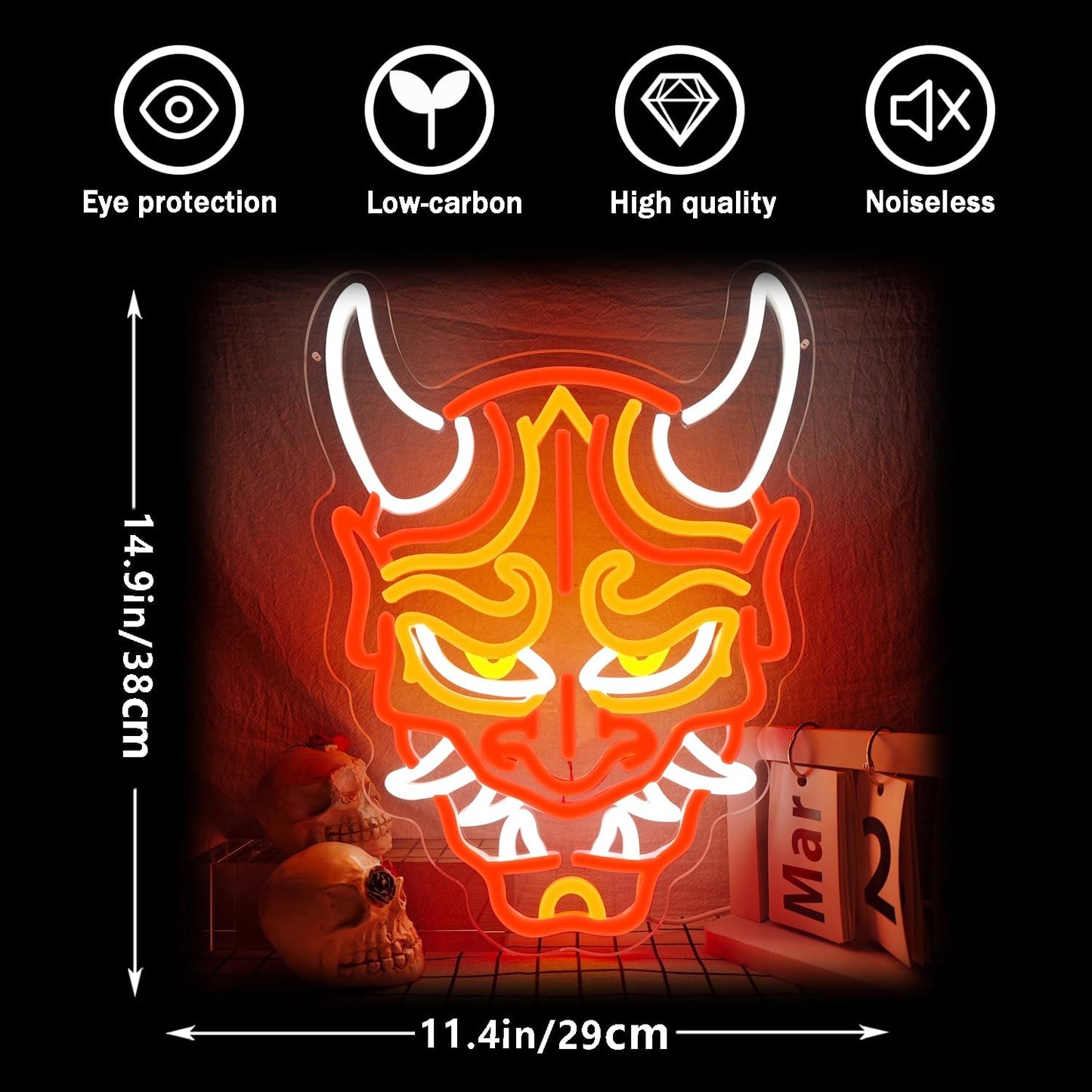 Prajna Mask Neon Signs Hannya Mask Neon Sign Led Neon Signs for Wall Decor Tattoo Neon Sign for Tattoo Shop, Game Room, Bedroom, Man Cave Adjustable Brightness, Cool Japanese LED Signs Decor Perfect for Anime and Tattoo Lovers