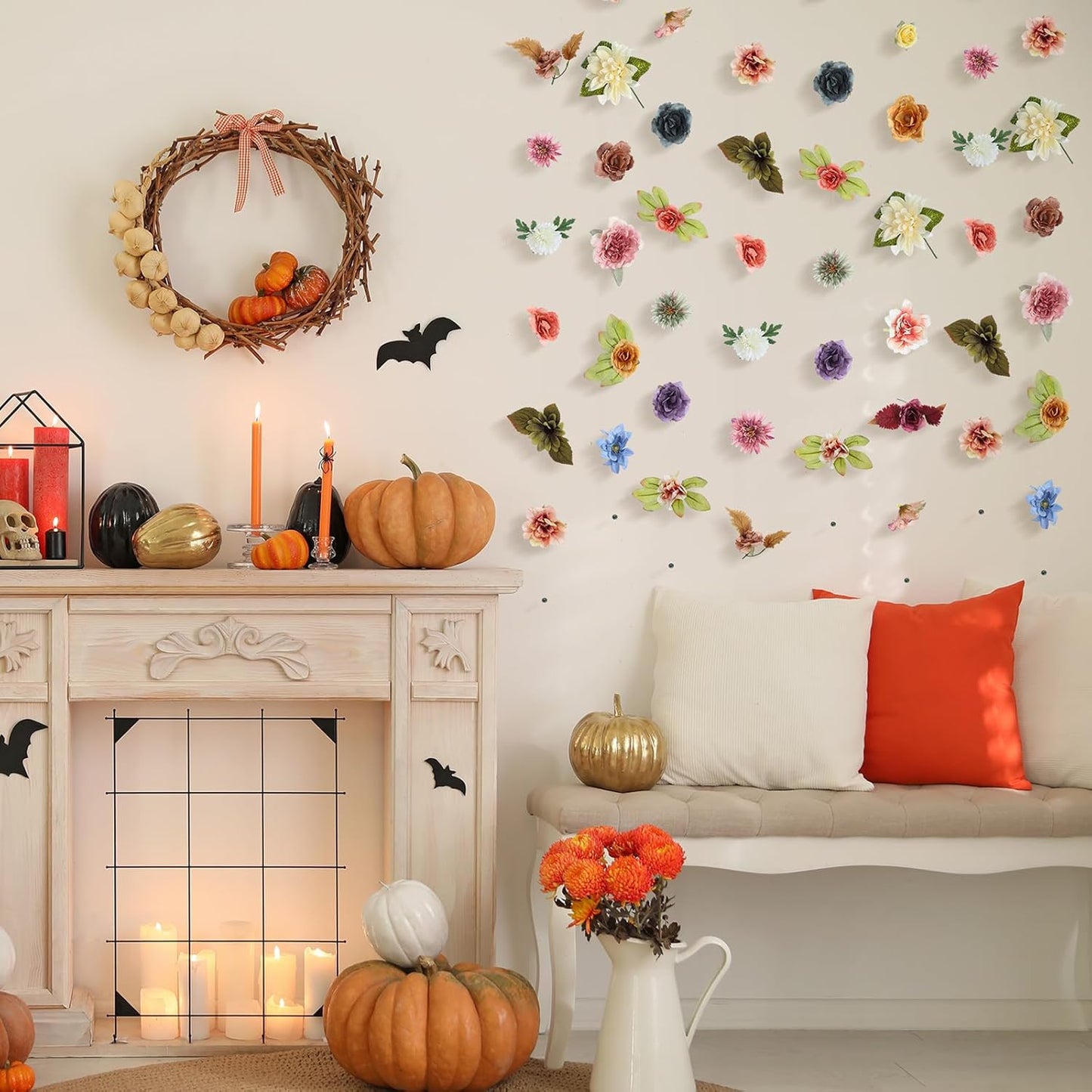 XunYee 6 Pcs 35.4 ft Flower Garlands Hanging Wildflower Backdrop Decoration Artificial Floral Garlands Fake Flower Vines Faux Silk Wildflower Decor for Halloween Fall Wedding Garden Wall Arch(Fall)