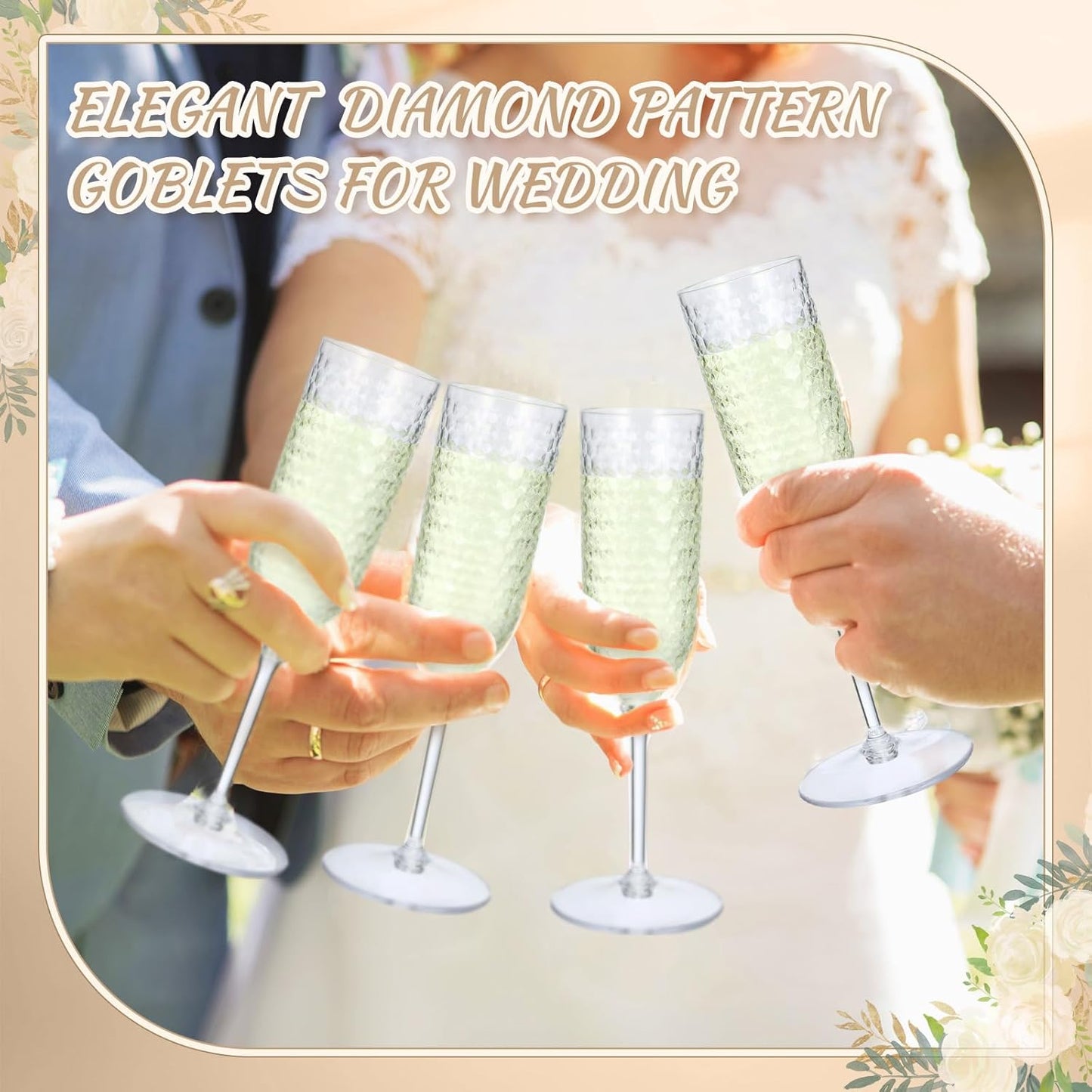 Remerry 24 Pack Detachable Plastic Champagne Flutes 5.5 oz Champagne Glasses Bulk Disposable Mimosa Glasses Reusable Wine Cups for Wedding Toasting Baby Shower Birthday Party New Years (Clear)