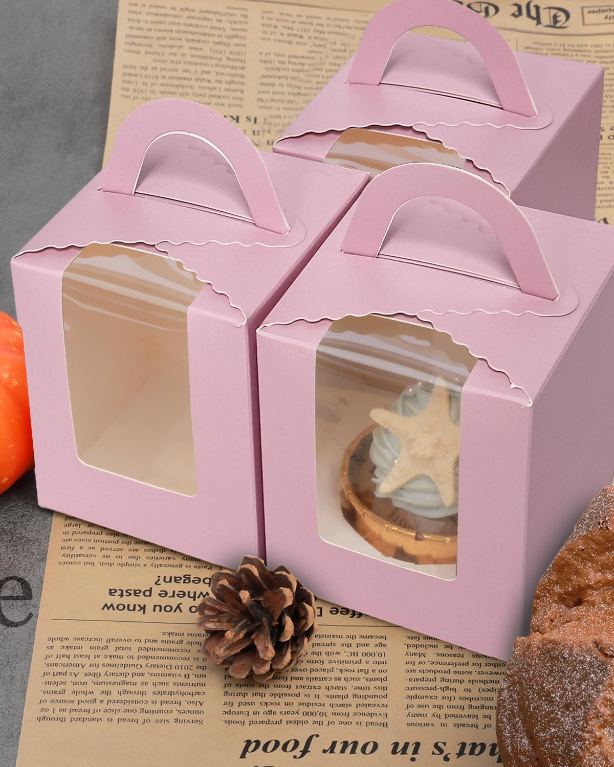 qiqee Lavender Cupcake Boxes Individual Cupcake Holders Disposable 50pcs Single Cupcake Boxes with Window 3.7" 3.7"*4.5" Cupcake Containers