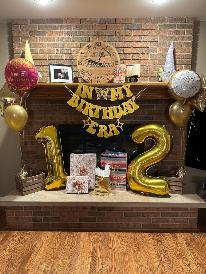 Gold 40 Inch Big Number Balloon Birthday Decoration, Number 12 Helium Balloon 12 Twelve Celebration, Boy Girl Baby Anniversary Party Graduations Supplies Decorations